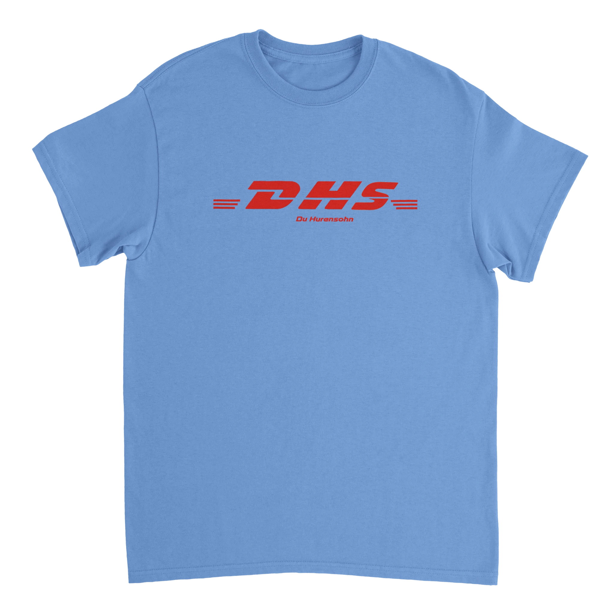 hellblaues Meme T-Shirt mit der Aufschrift DHS Du Hurensohn