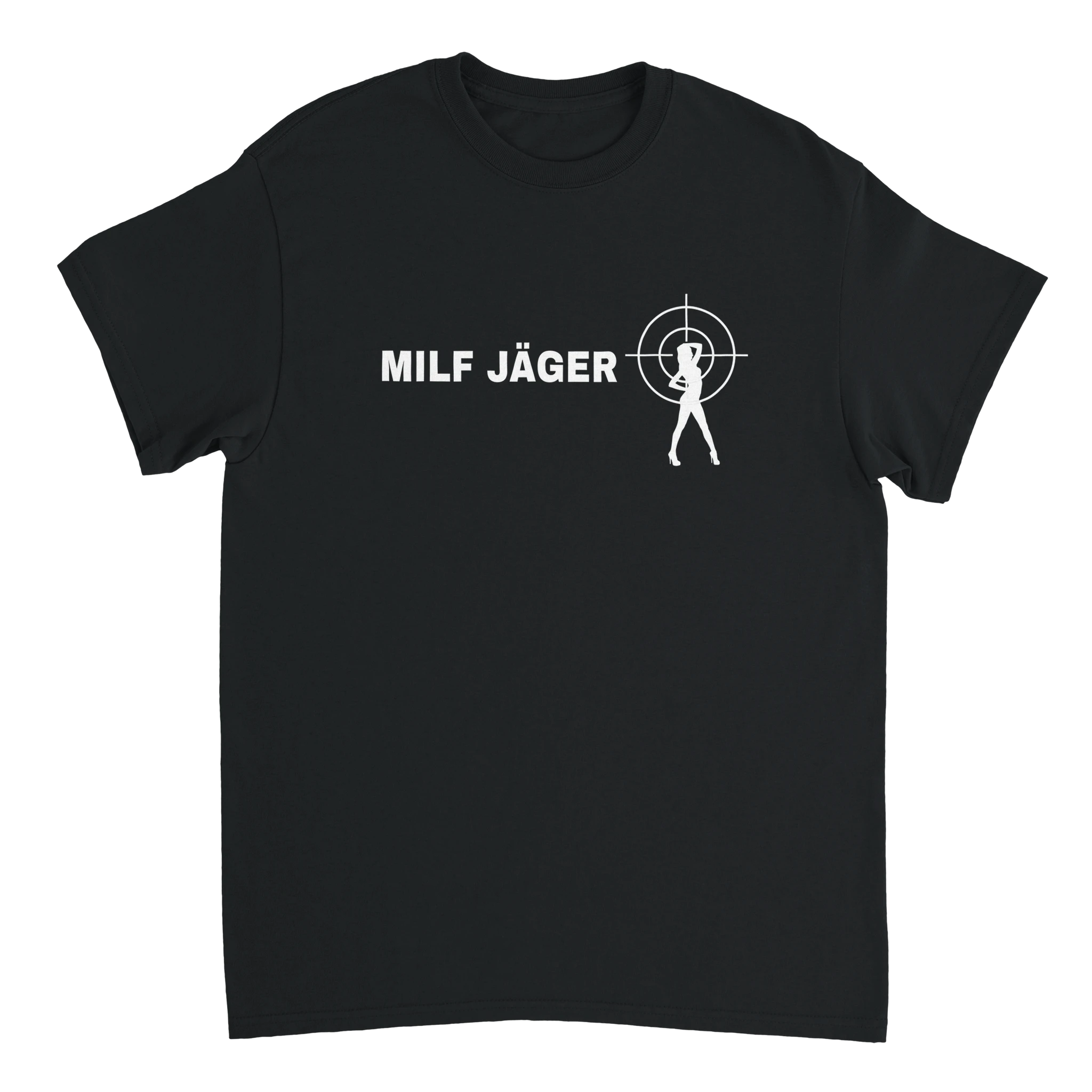 schwarzes T-Shirt mit der Aufschrift Milf Jäger