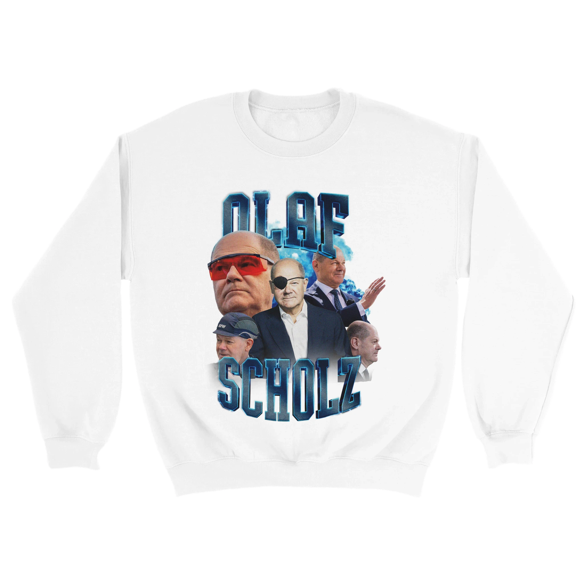 weißer Sweater mit Olaf Scholz im 90s Bootleg Style