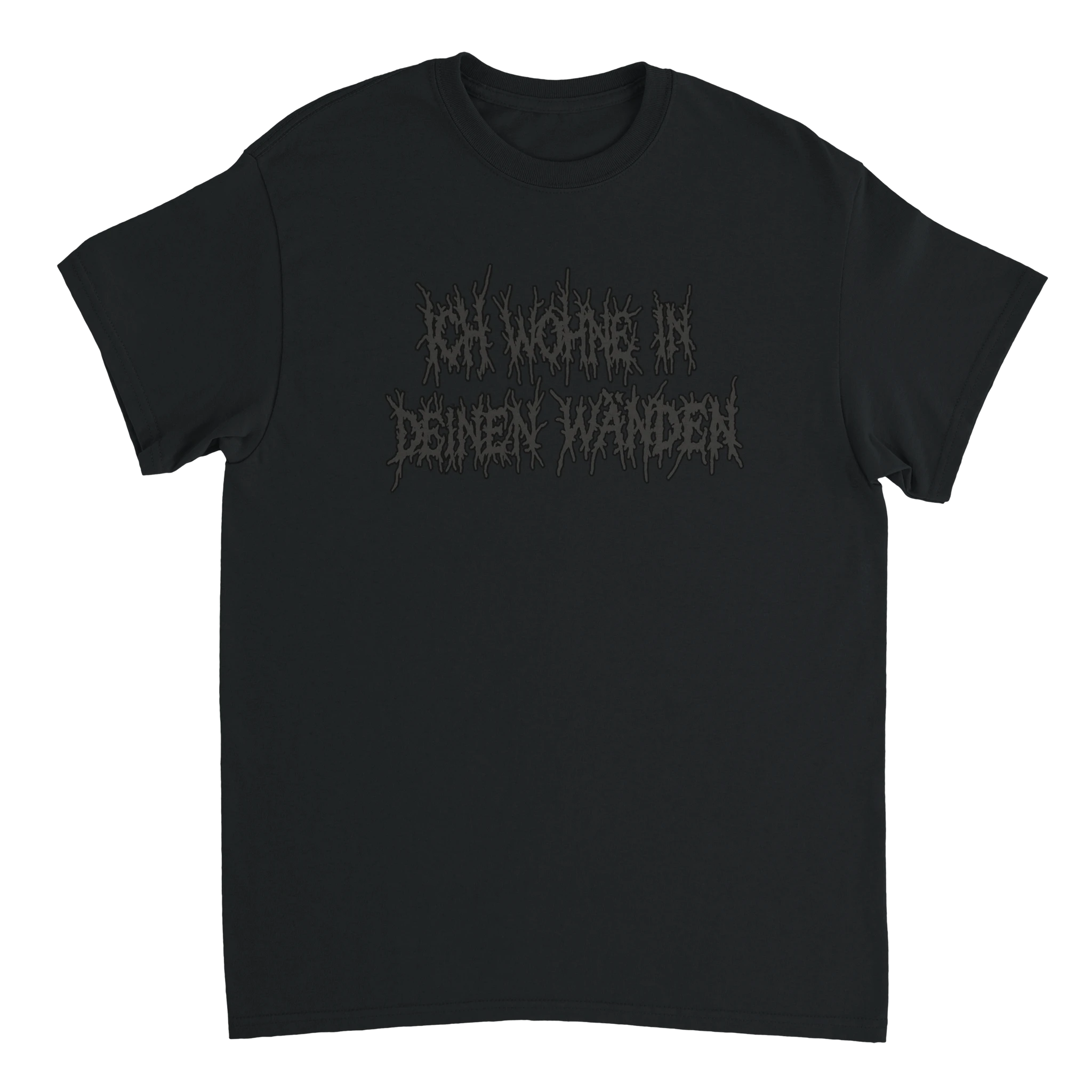 schwarzes Meme T-Shirt mit der Aufschrift "Ich wohne in deinen Wänden"