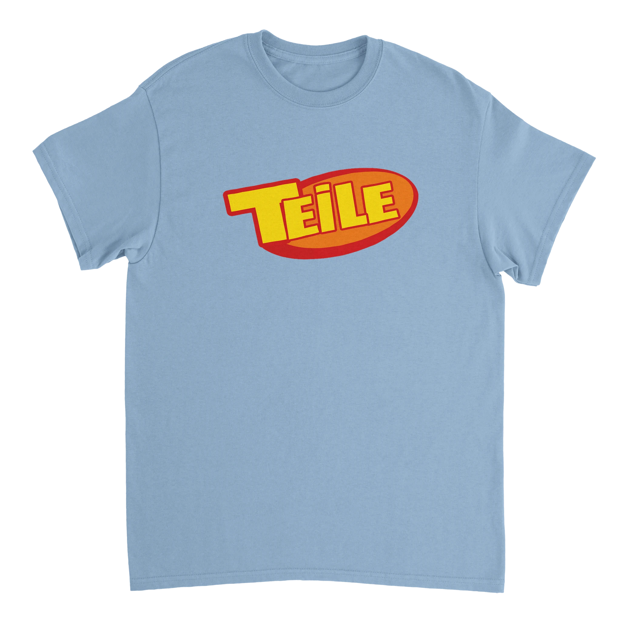 hellblaues meme T-Shirt mit dem Aufdruck Teile in Orange