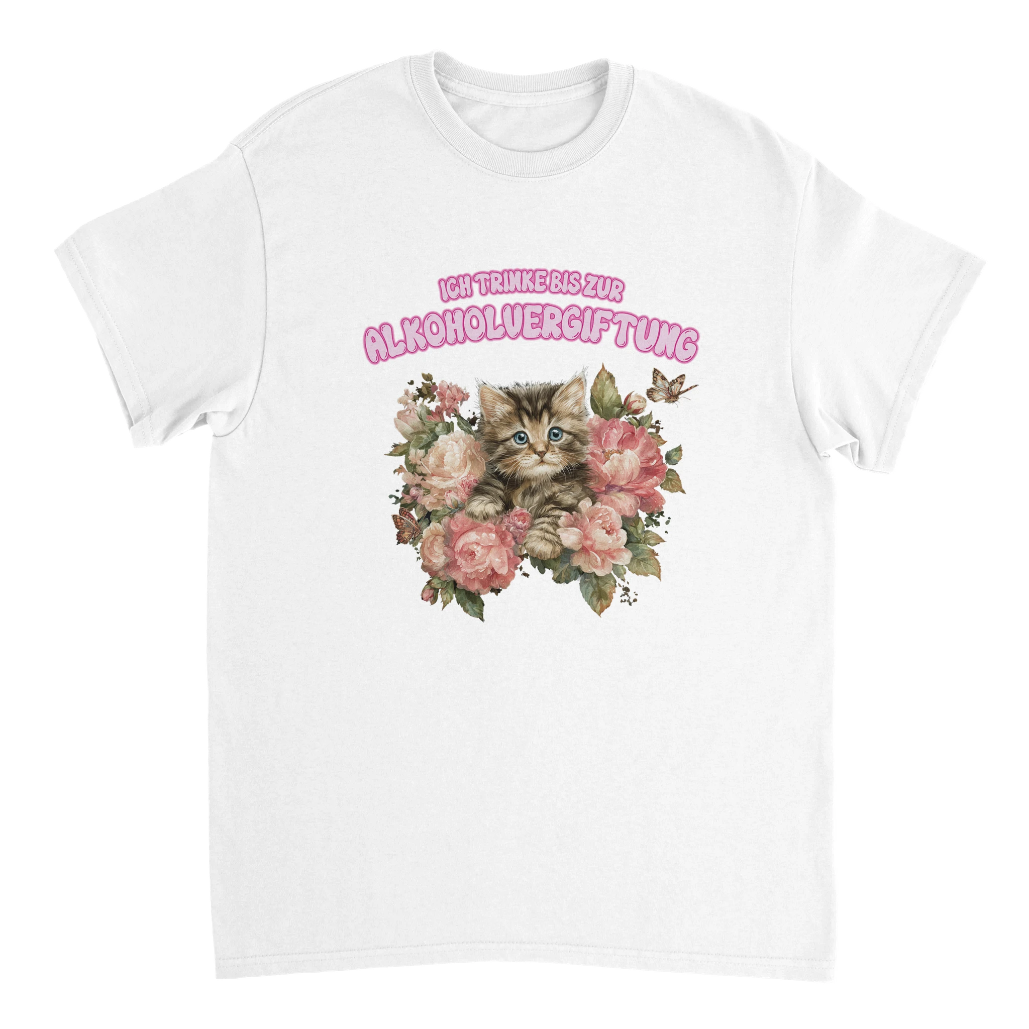 weißes Ich trinke bis zur Alkoholvergiftung T-Shirt mit einer Katze