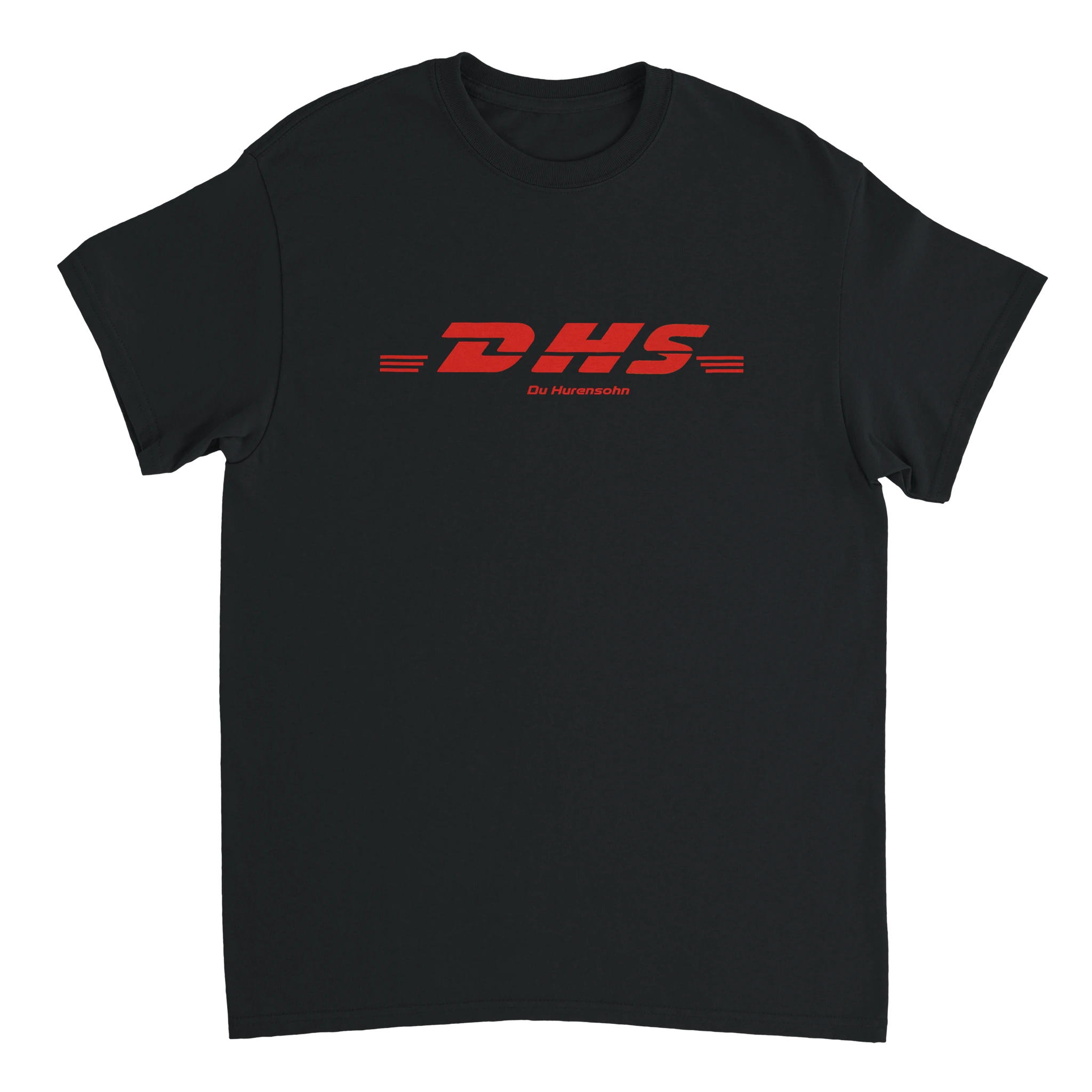 schwarzes Meme T-Shirt mit der Aufschrift DHS Du Hurensohn