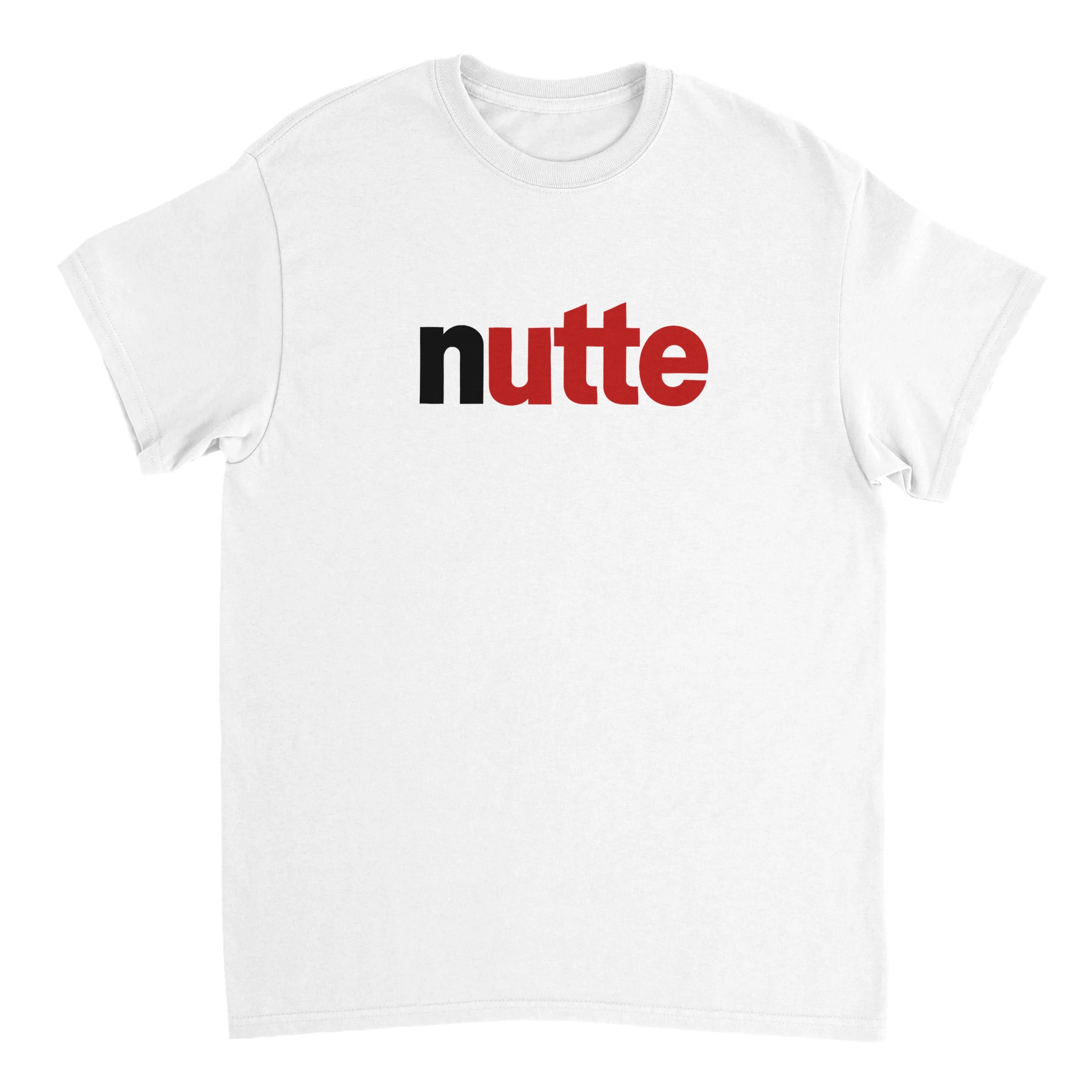 weißes Meme T-Shirt mit dem Aufdruck Nutte mit schwarzroter Schrift