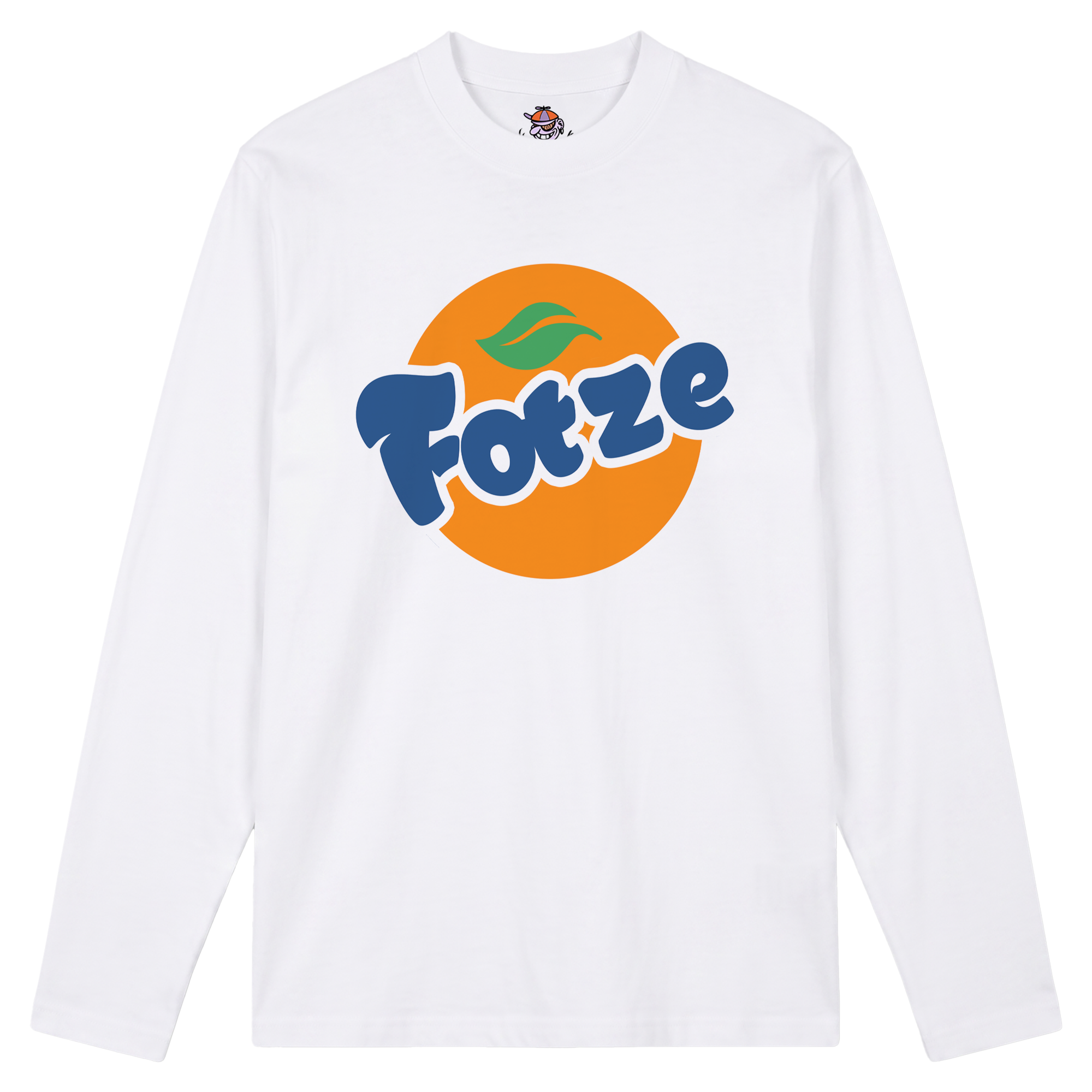 Produktbild weißes Longsleeve mit der Aufschrift "Fotze"