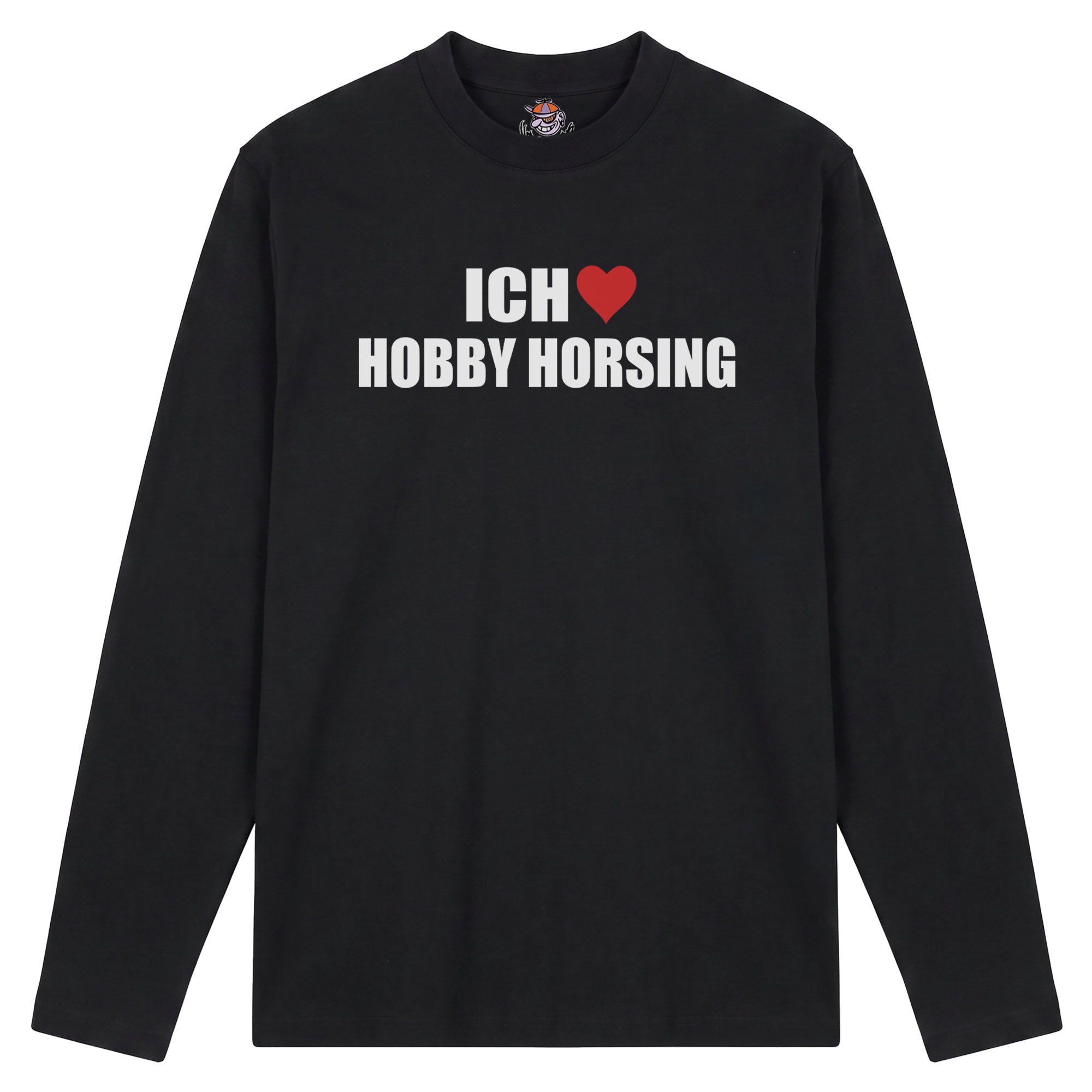 Produktbild schwarzes Longsleeve mit der Aufschrift "Ich liebe Hobby Horsing"