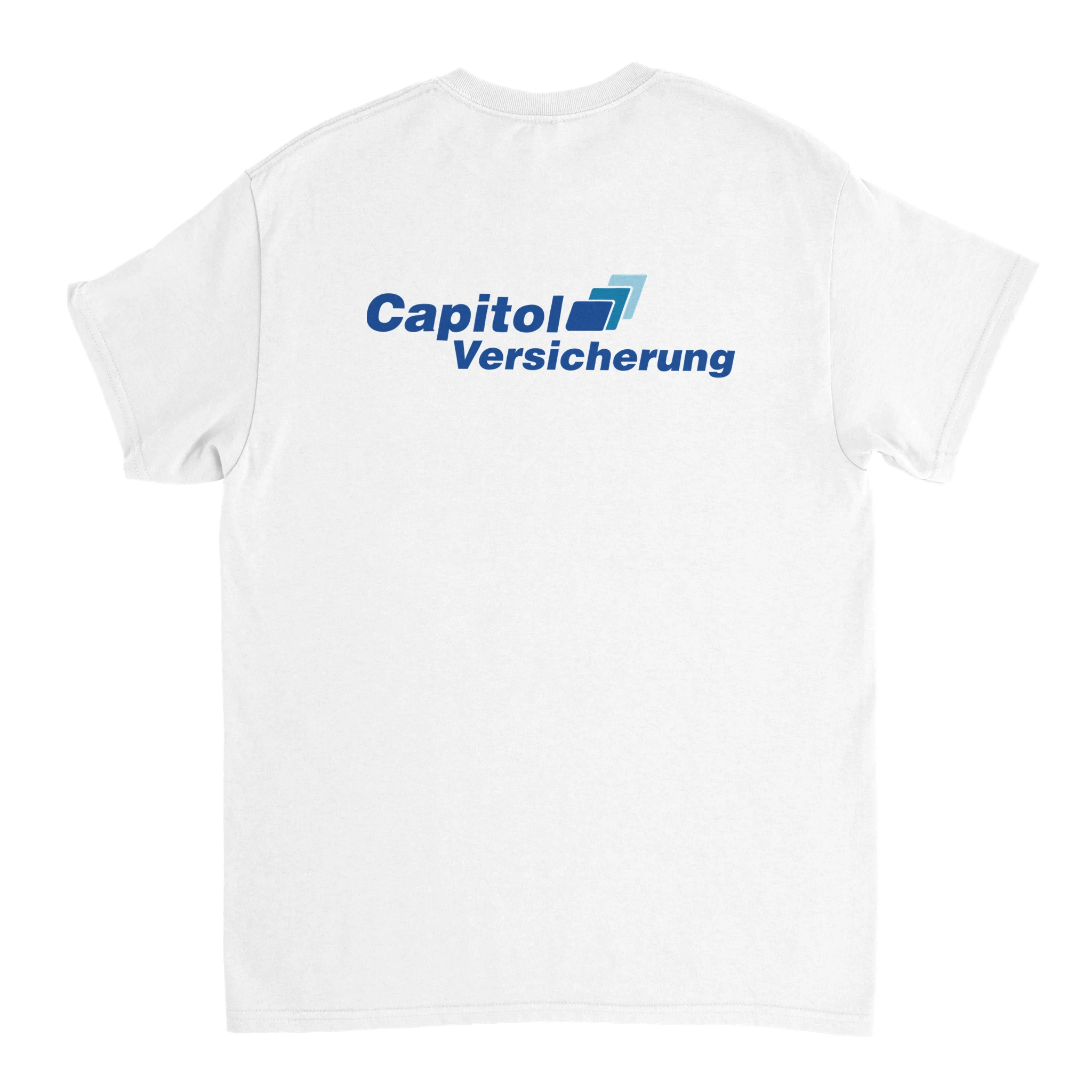 T-Shirt mit der Aufschrift Capitol Versicherung in weiß Backprint