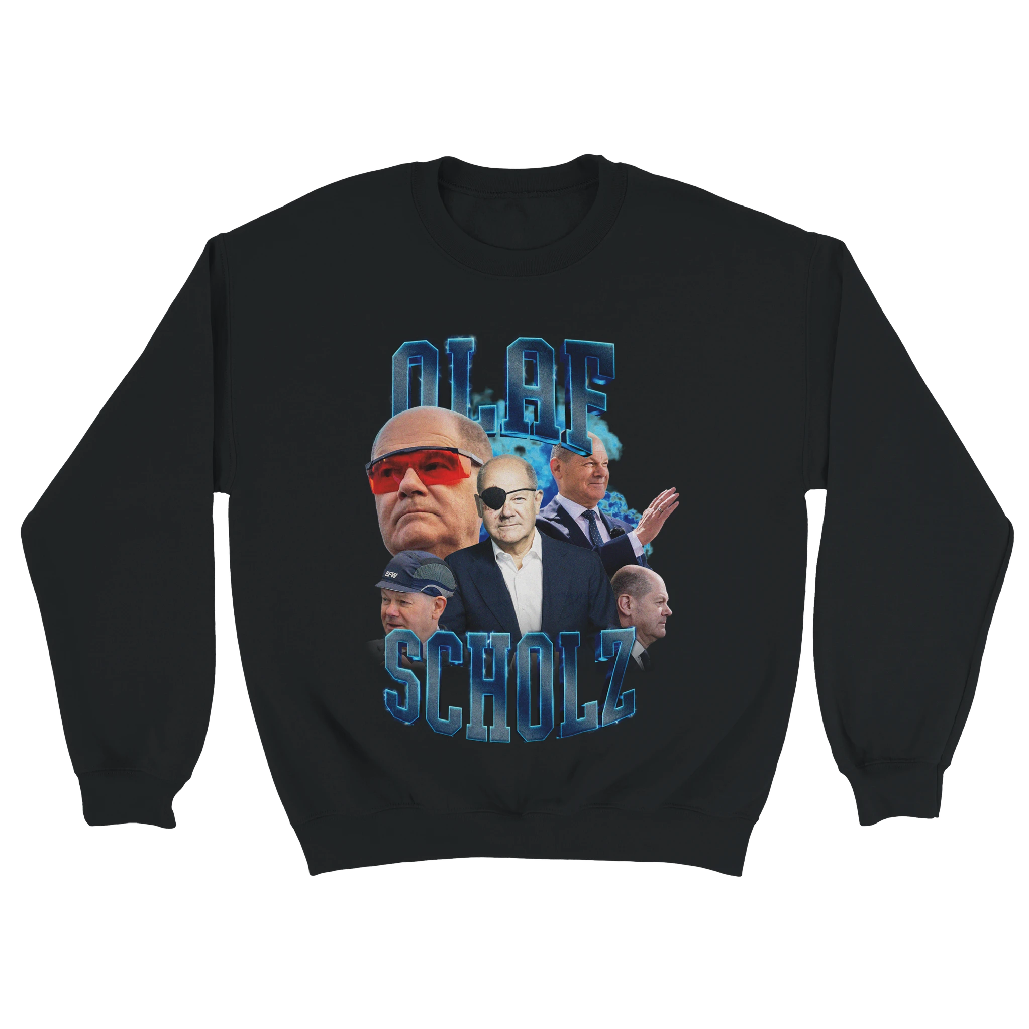 schwarzer Sweater mit Olaf Scholz im 90s Bootleg Style