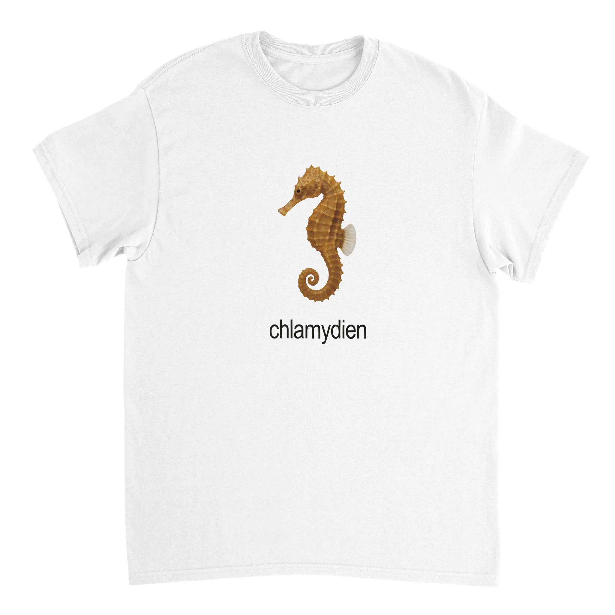 chlamydien meme mit Seepferdchen T-Shirt in weiß
