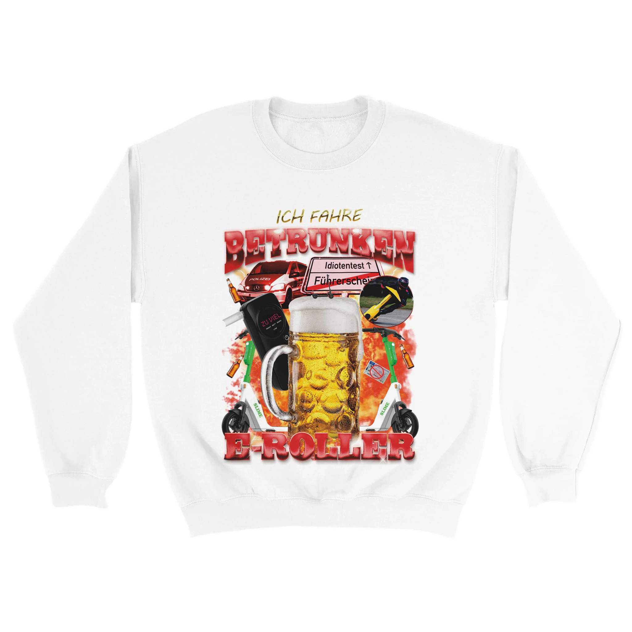 Ich fahre betrunken E-Roller Sweater in weiß
