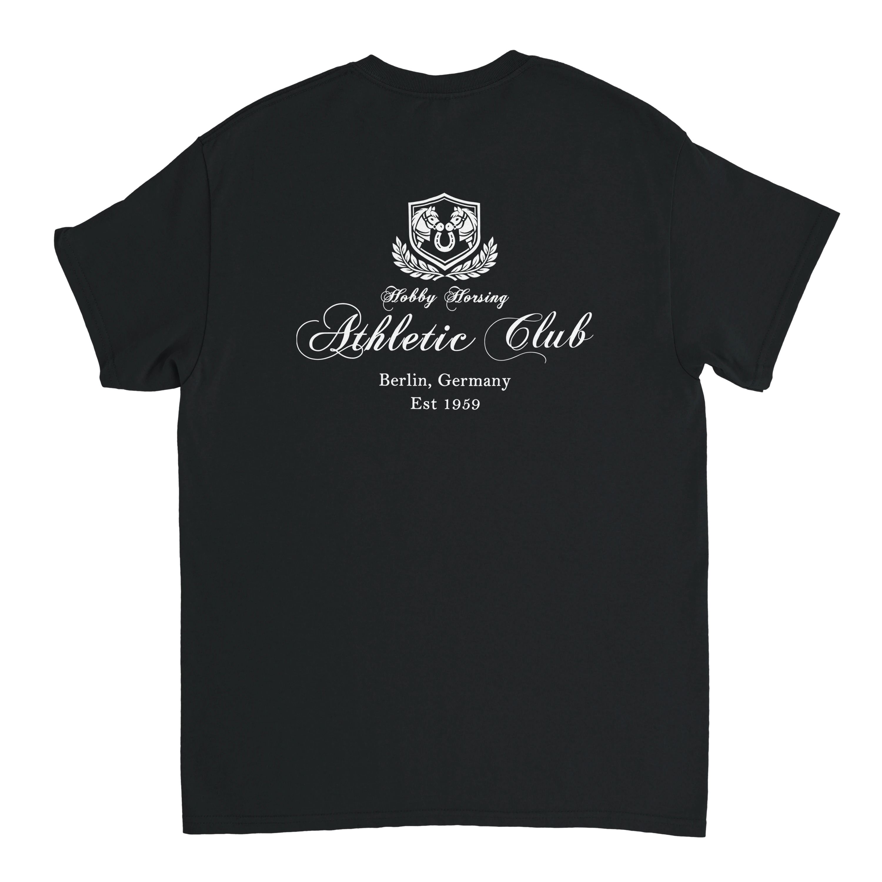 schwarzes T-Shirt Hobby Horsing Athletic Club Backprint
