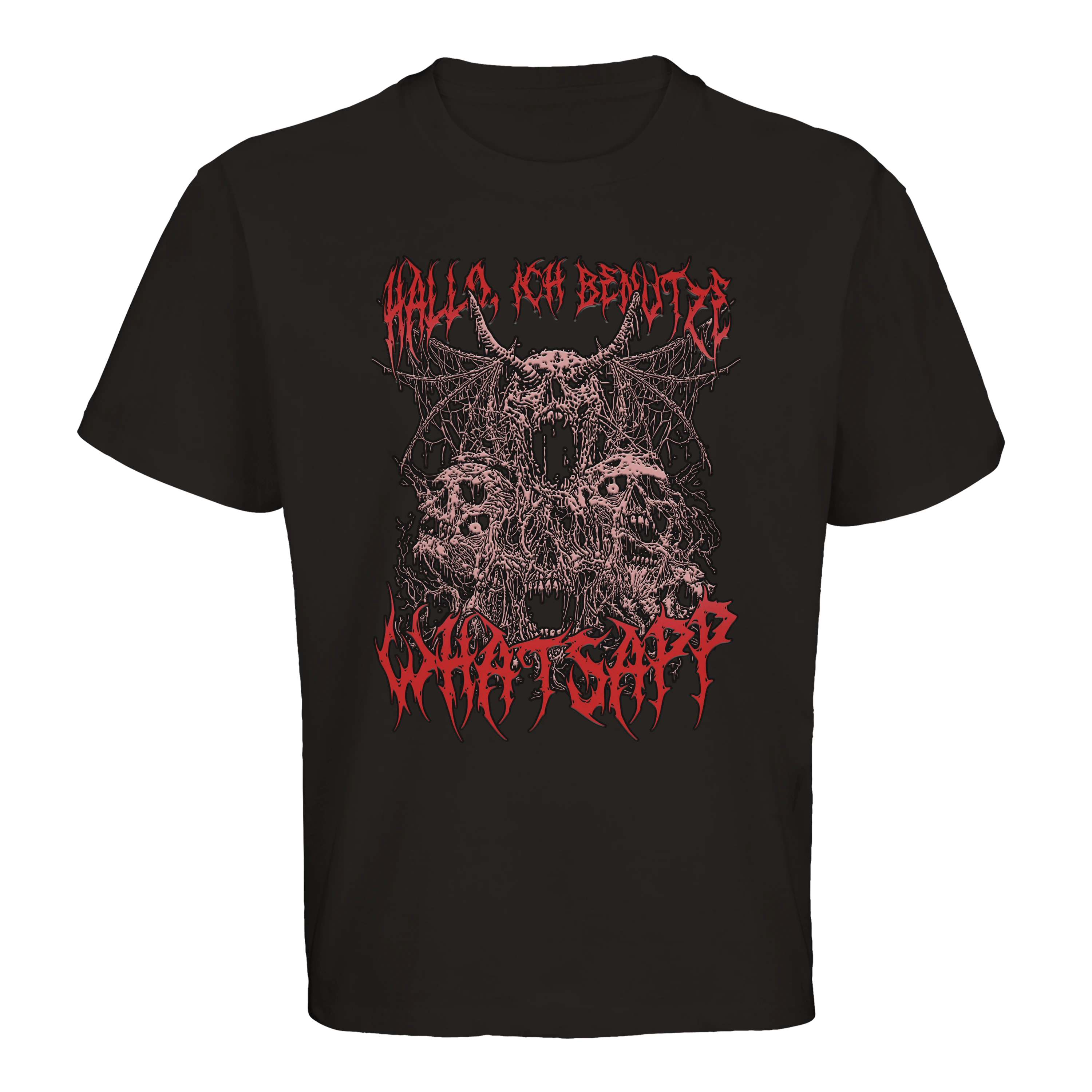 Produktbild von schwarzem Oversized T-Shirt mit der Aufschrift Hallo, Ich benutze Whatsapp