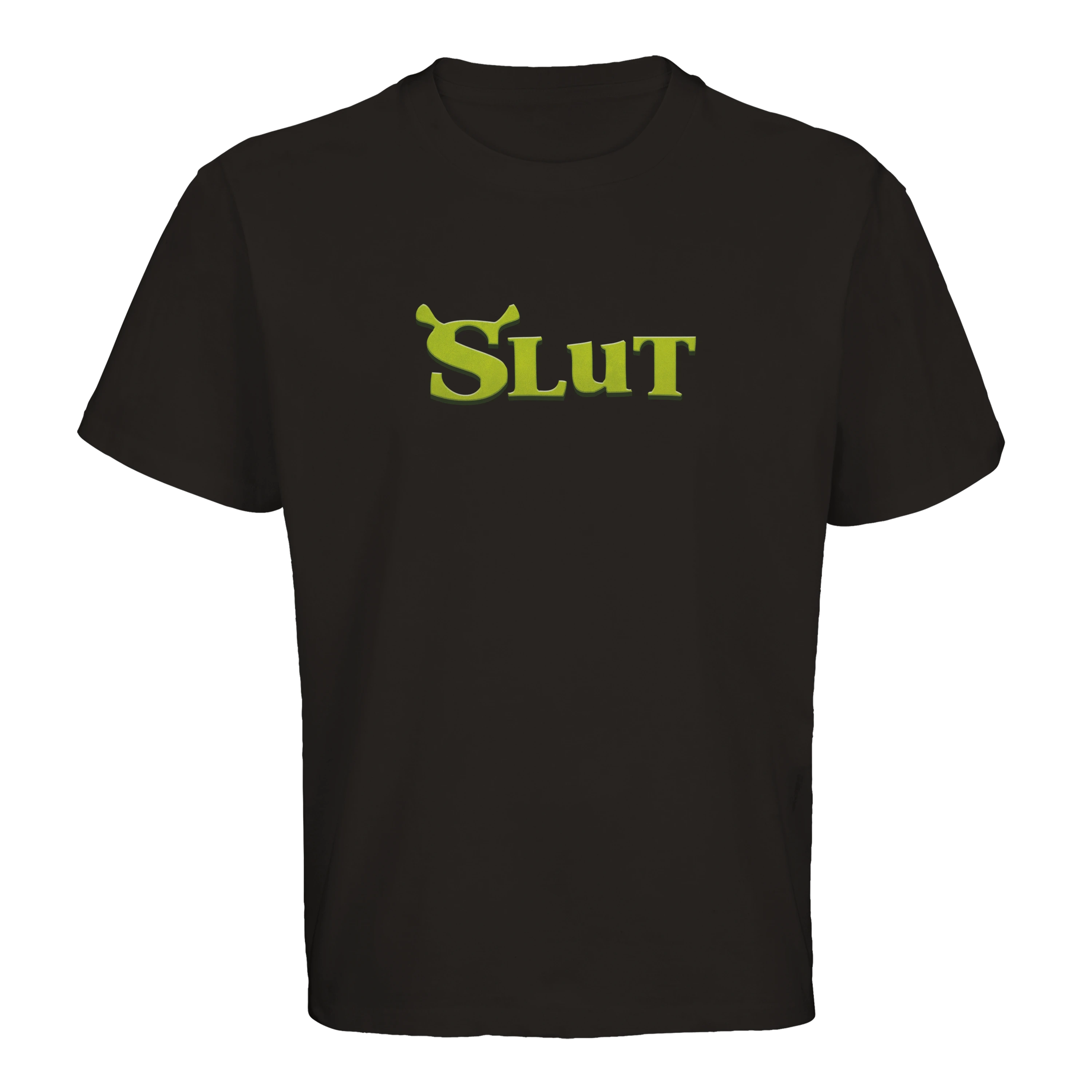Produktbild von weißem Oversized T-Shirt mit der Aufschrift Slut