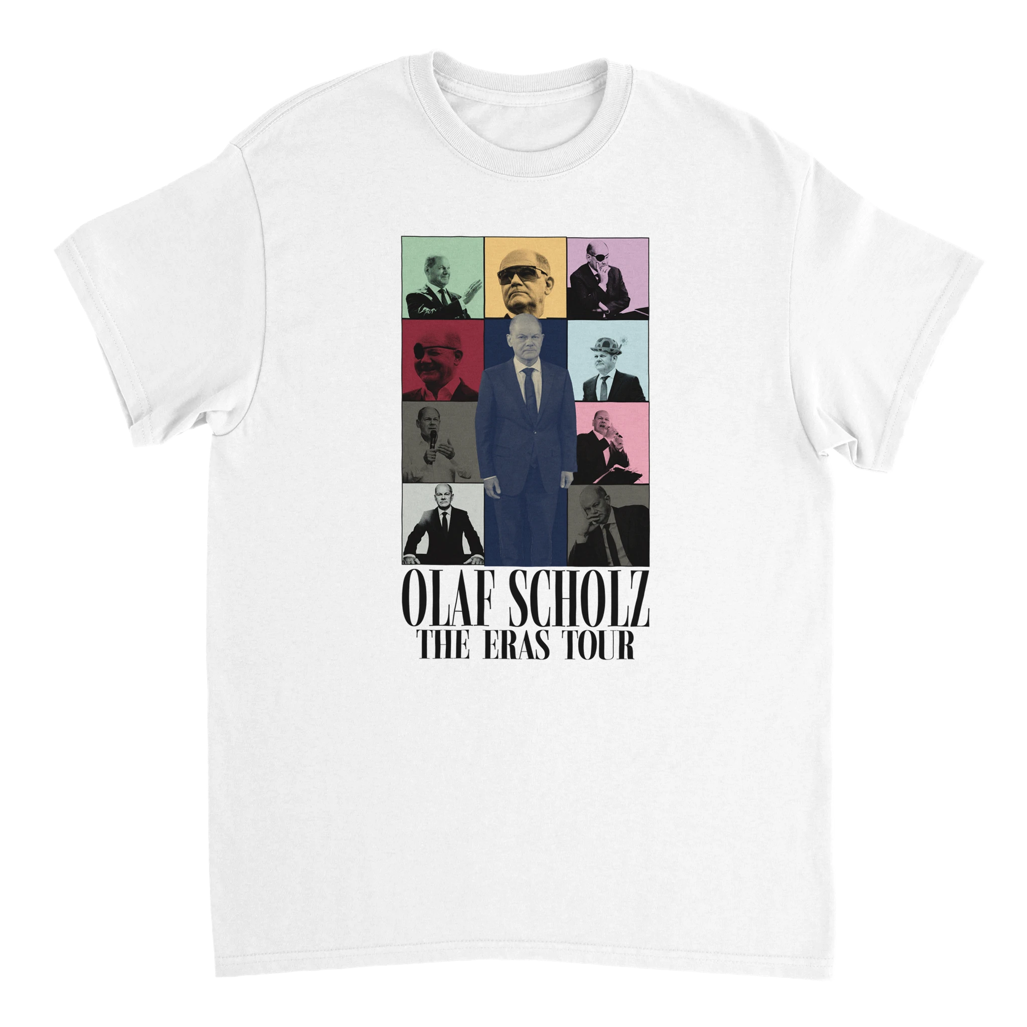 weißes Meme T-Shirt von Olaf Scholz im Style des Eras Tour T-Shirt