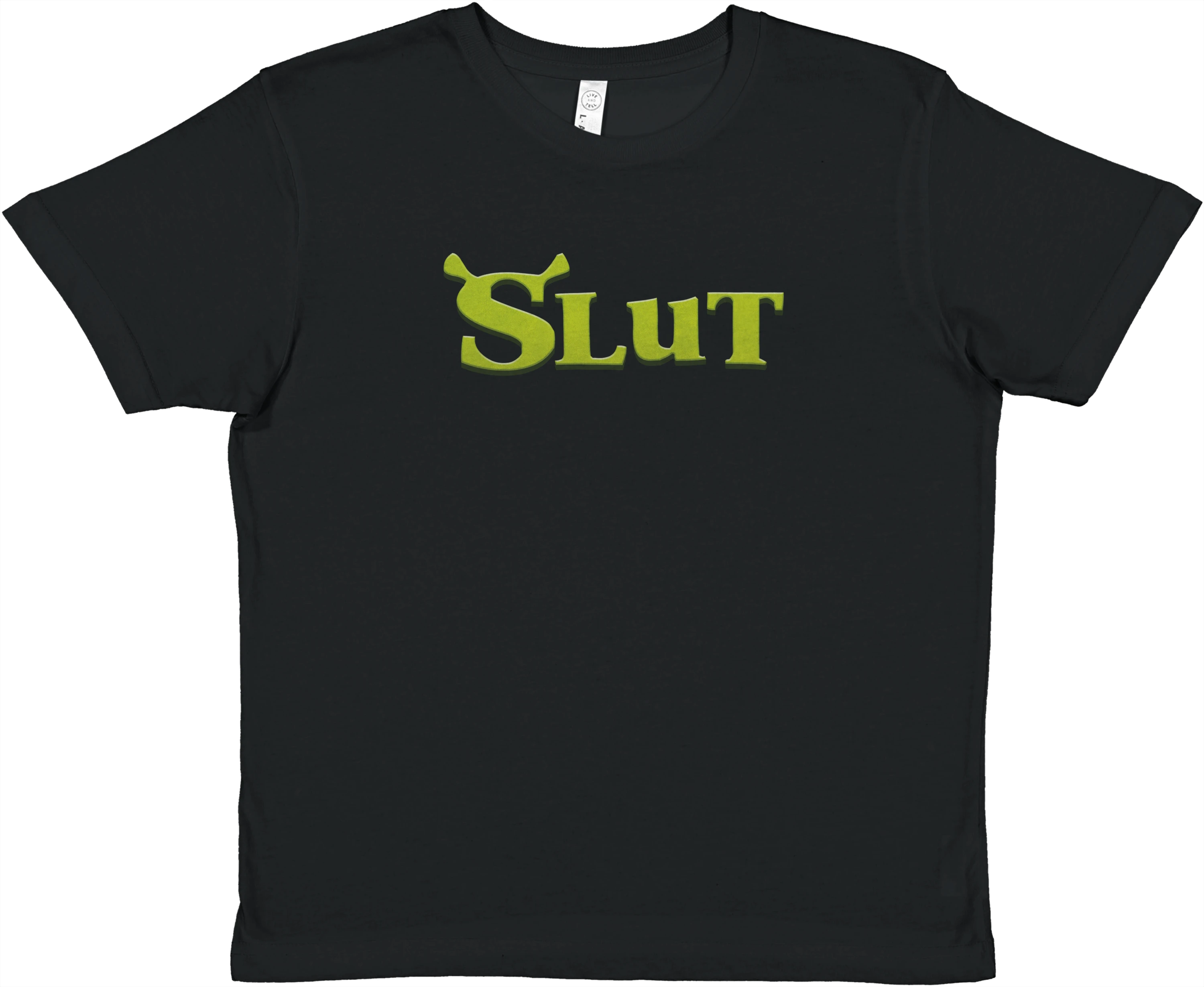 Produktbild von schwarzem Baby Tee mit der Aufschrift "Slut"