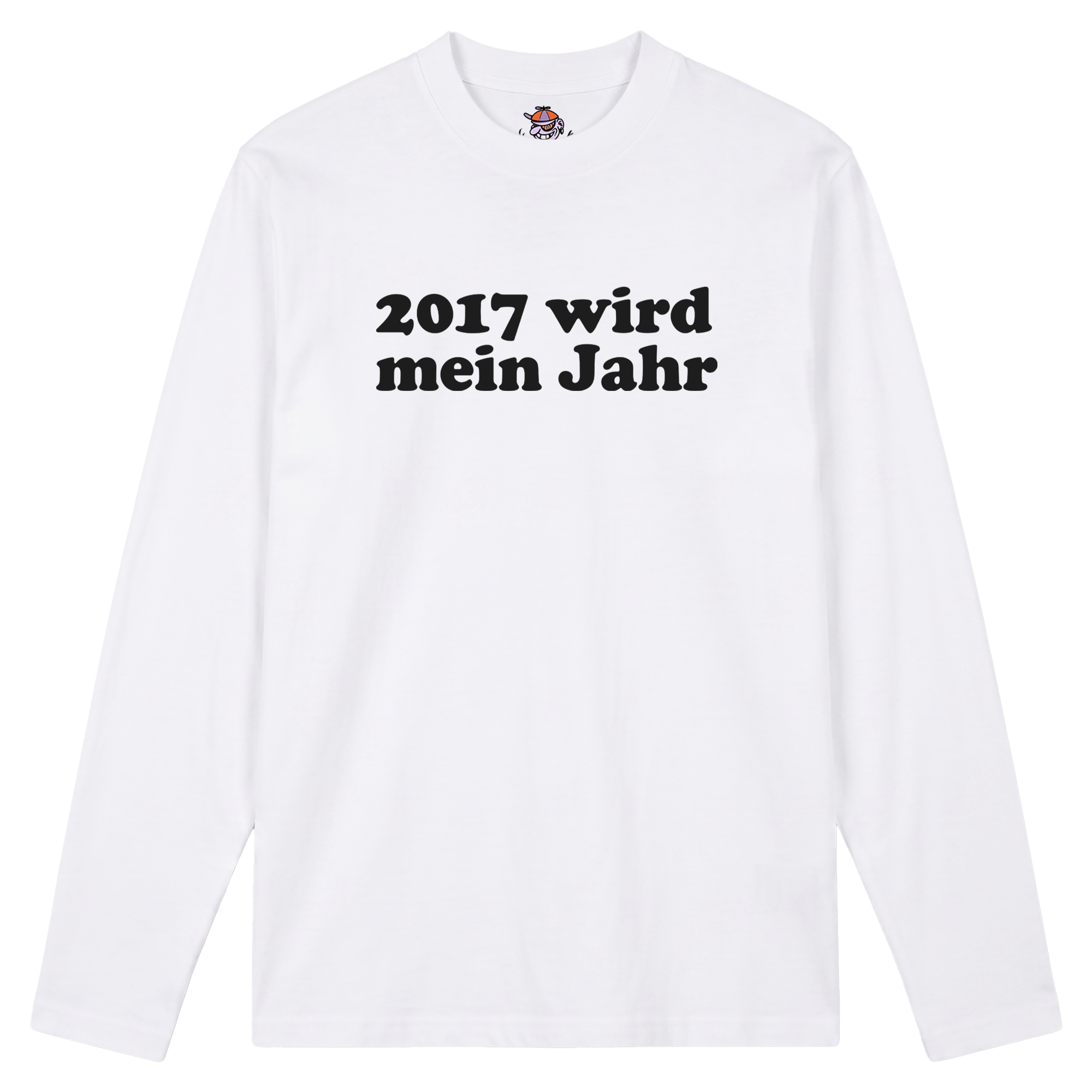 Produktbild weißes Longsleeve mit der Aufschrift "2017 wird mein Jahr"