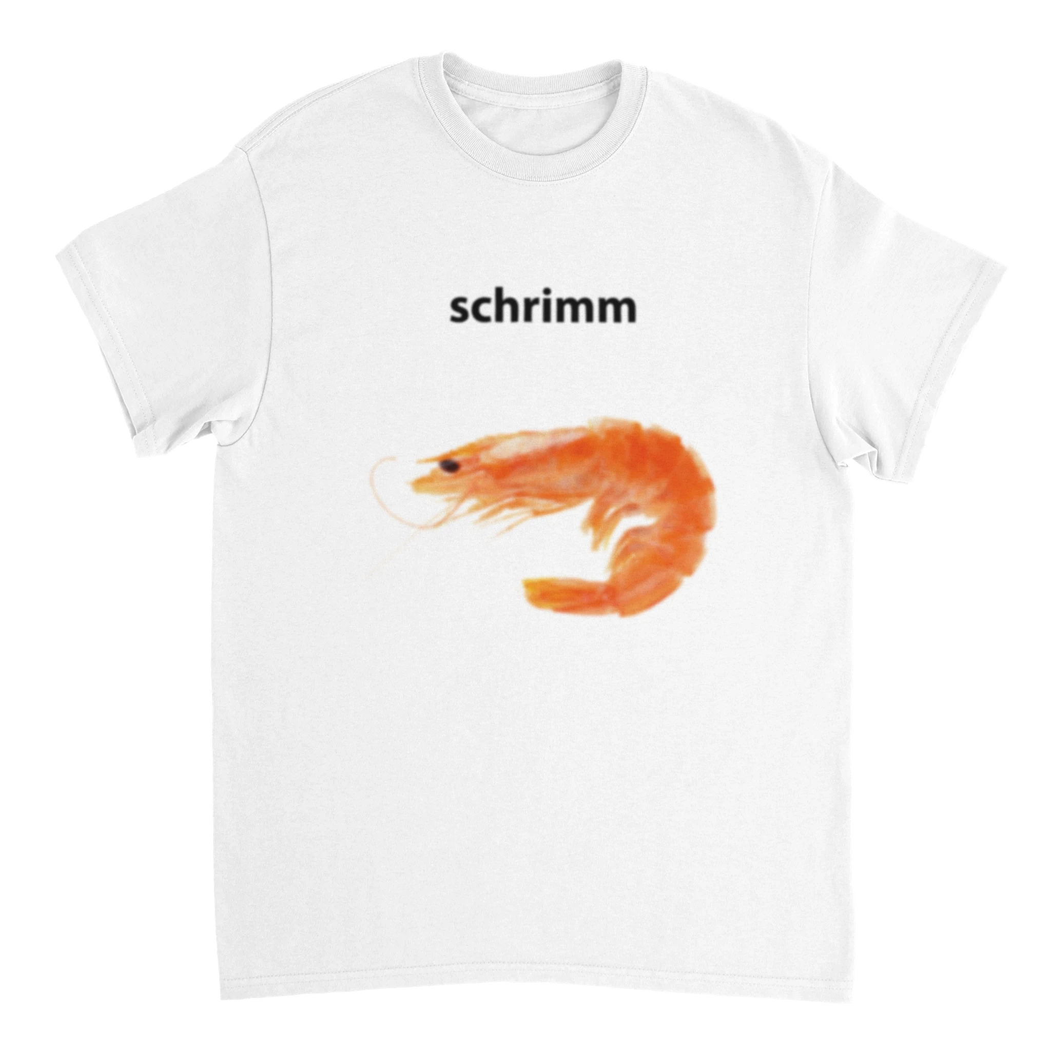 schrimm Meme T-Shirt in weiß mit einem Shrimp