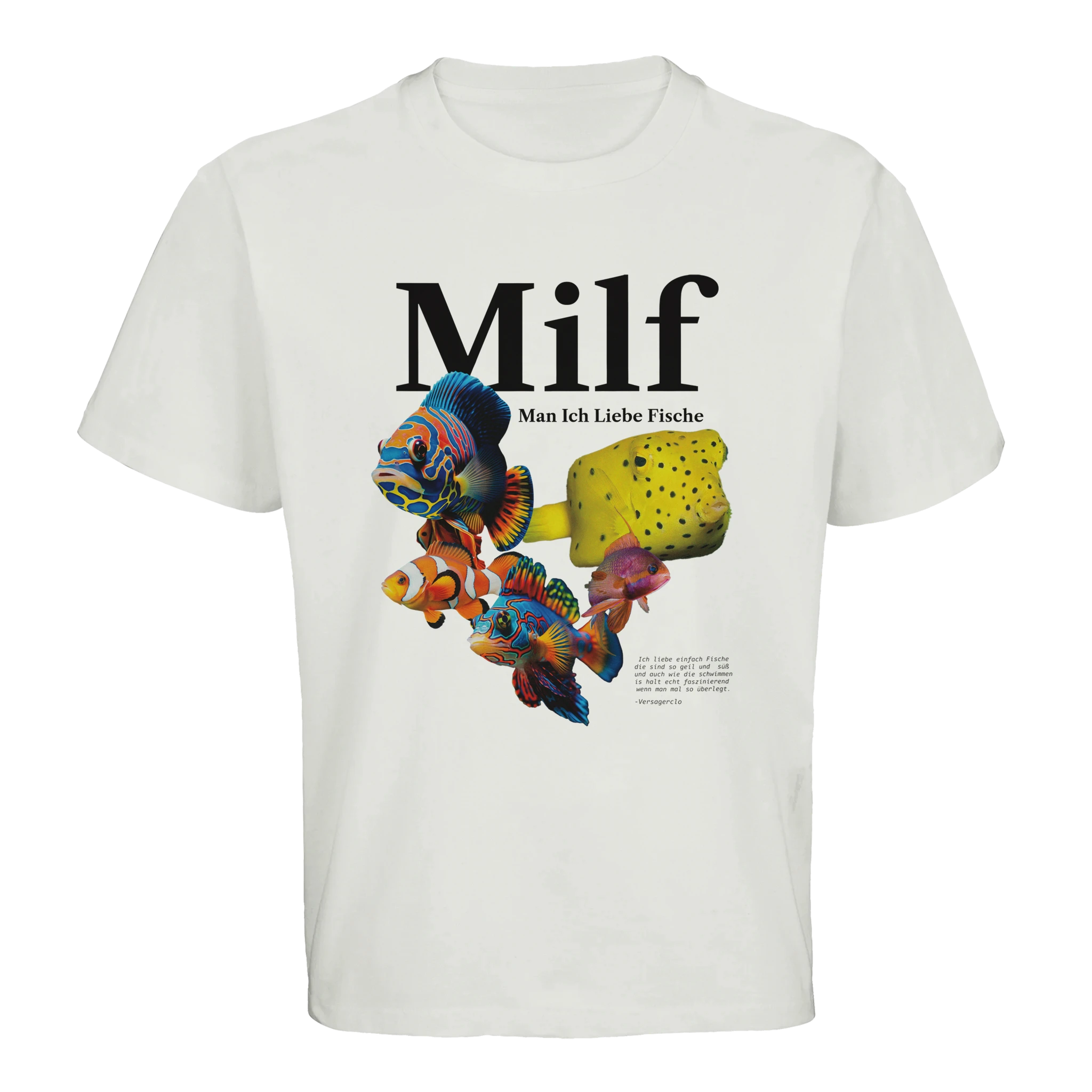 T-Shirt mit der Aufschrift MILF Man ich Liebe Fische in Weiß