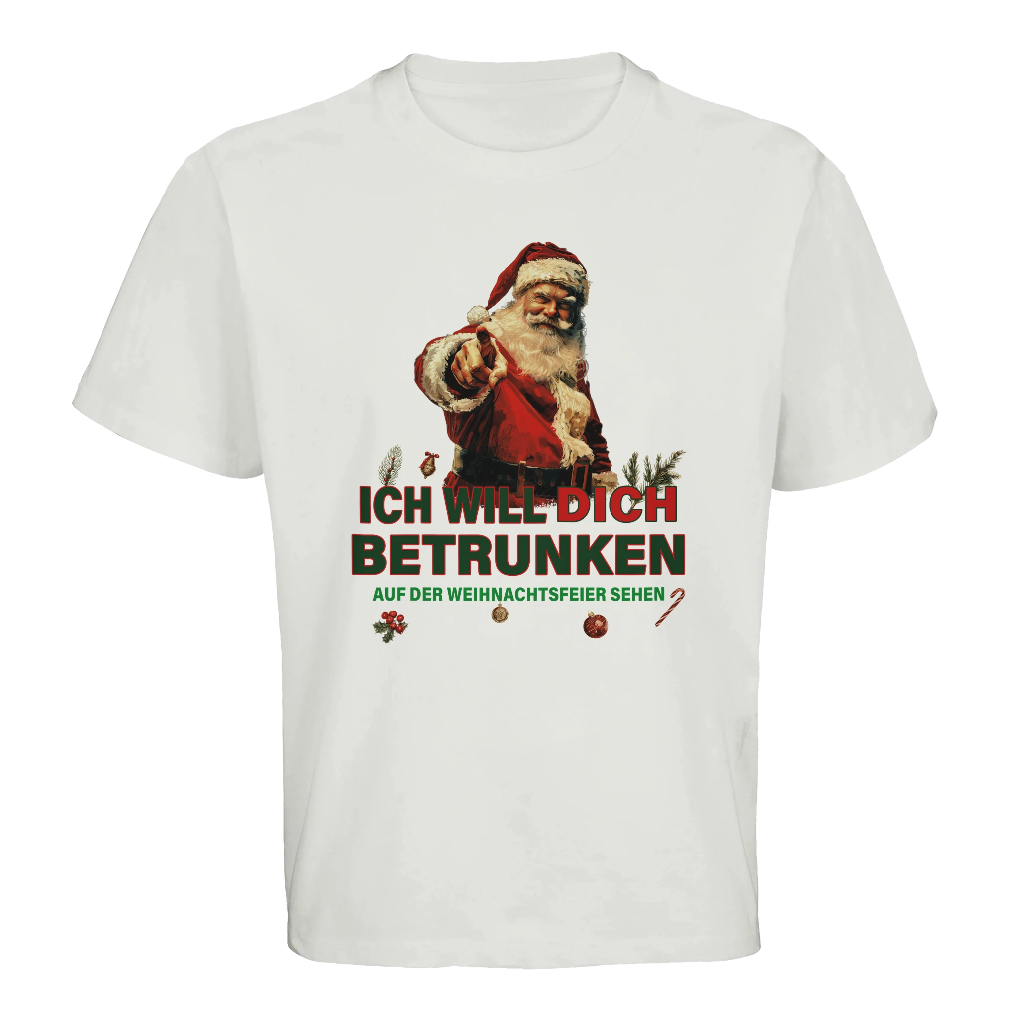 weißes Ich will dich betrunken auf der Weihnachtsfeier sehen Oversized T-Shirt mit dem Weihnachstmann drauf