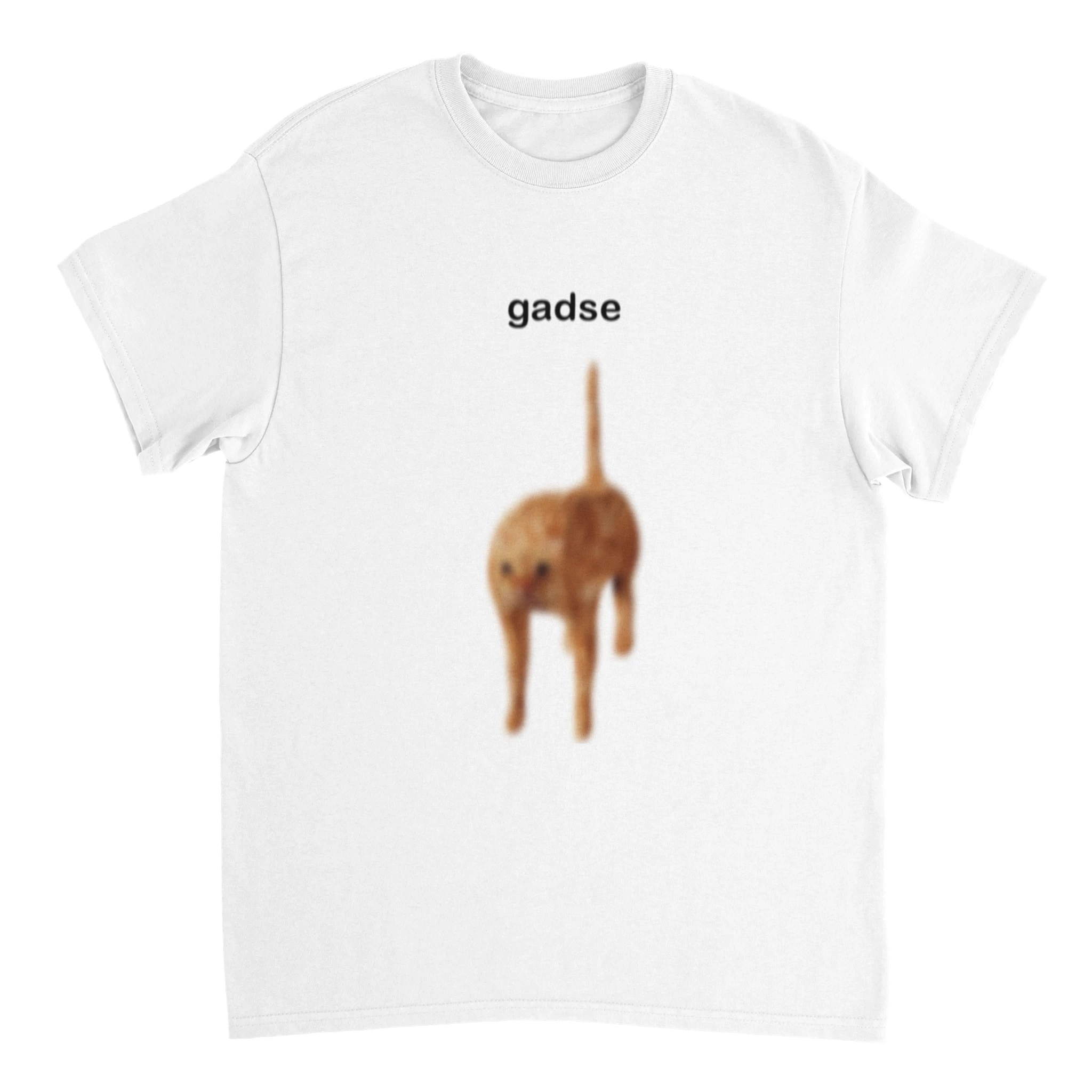 T-shirt mit der aufschrift "gadse" und einer Katze in weiß