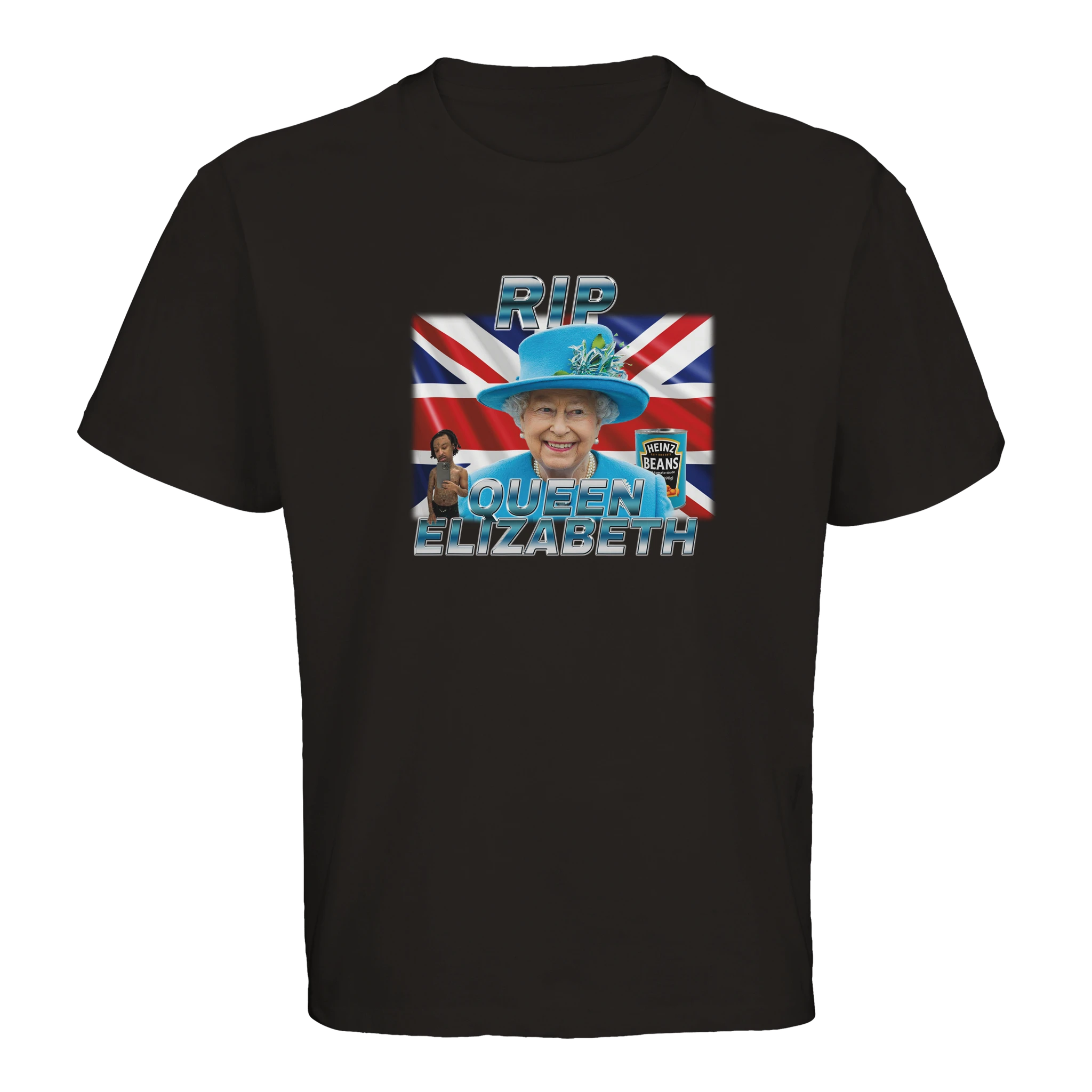 Rip Queen Elizabeth Oversized T-Shirt in schwarz