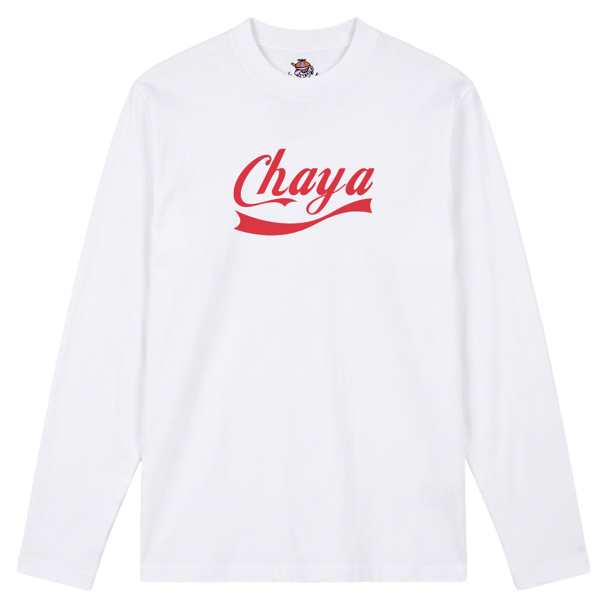 Produktbild weißes Longsleeve mit der Aufschrift "Chaya"