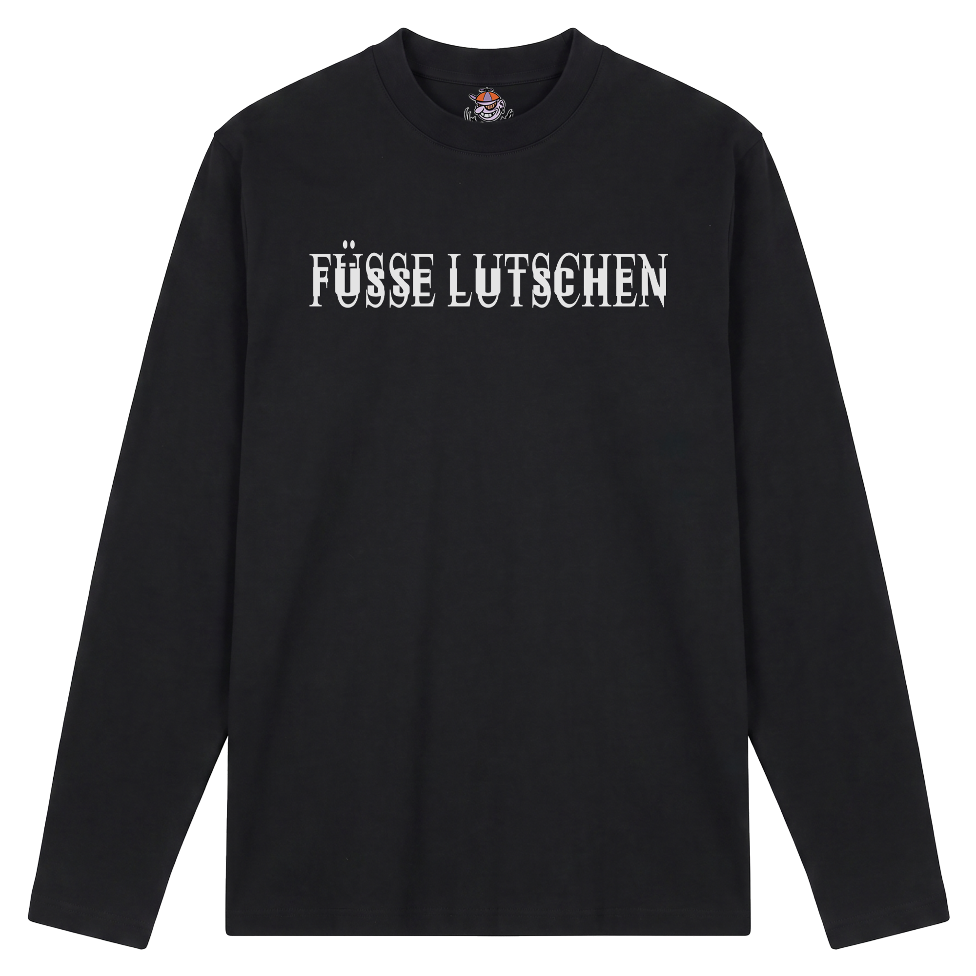 Produktbild schwarzes Longsleeve mit der Aufschrift "Füsse Lutschen"