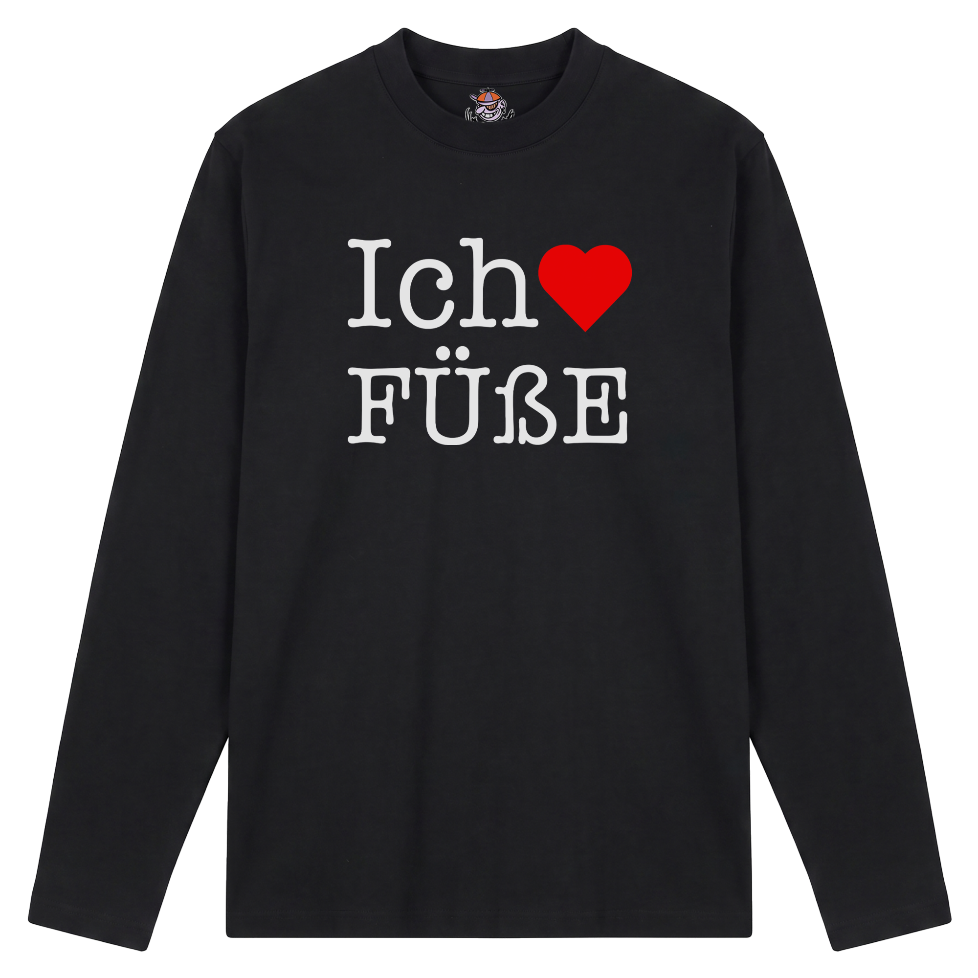 Schwarzes Longsleeve mit der Aufschrift "Ich liebe Füße"