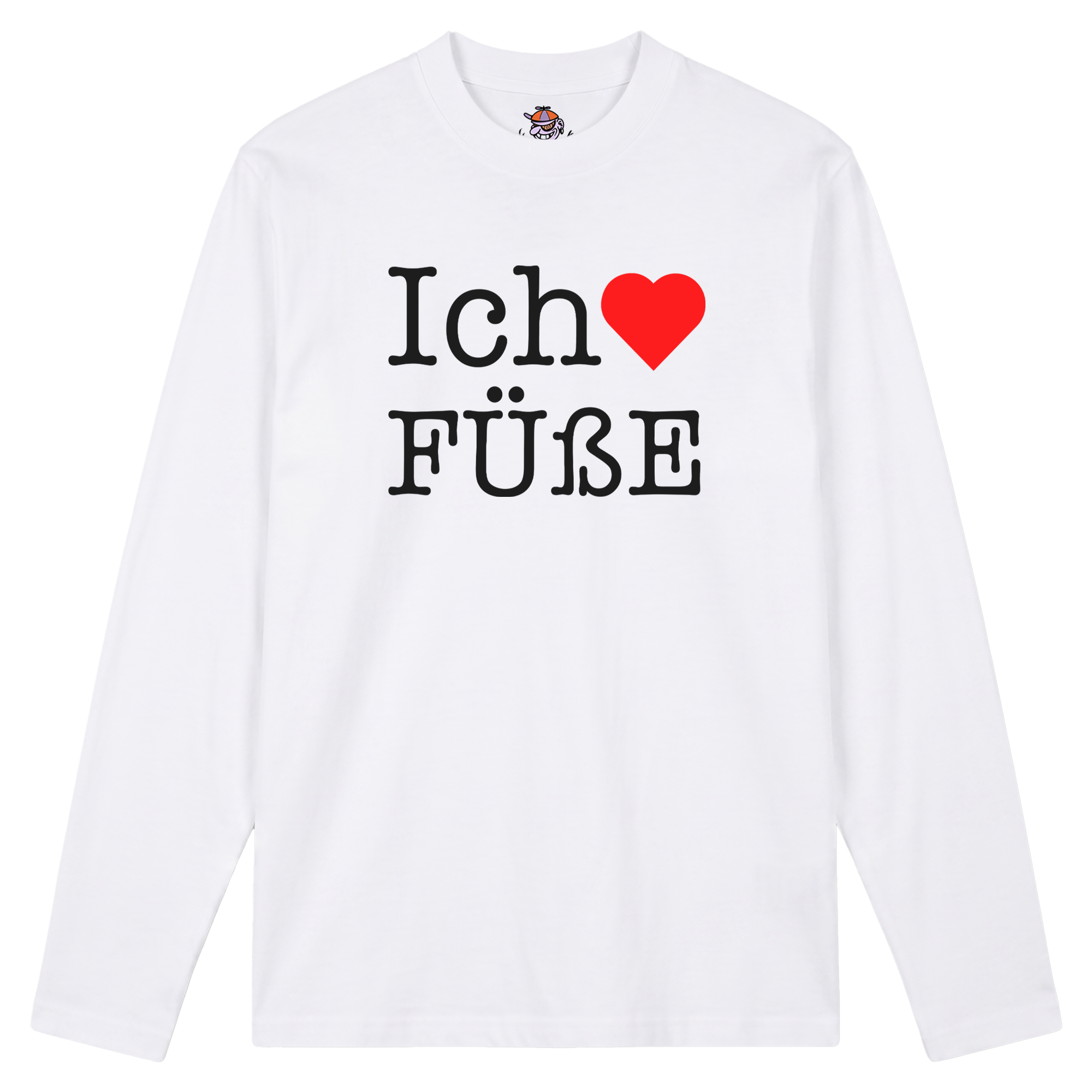 Weißes Longsleeve mit der Aufschrift "Ich liebe Füße"