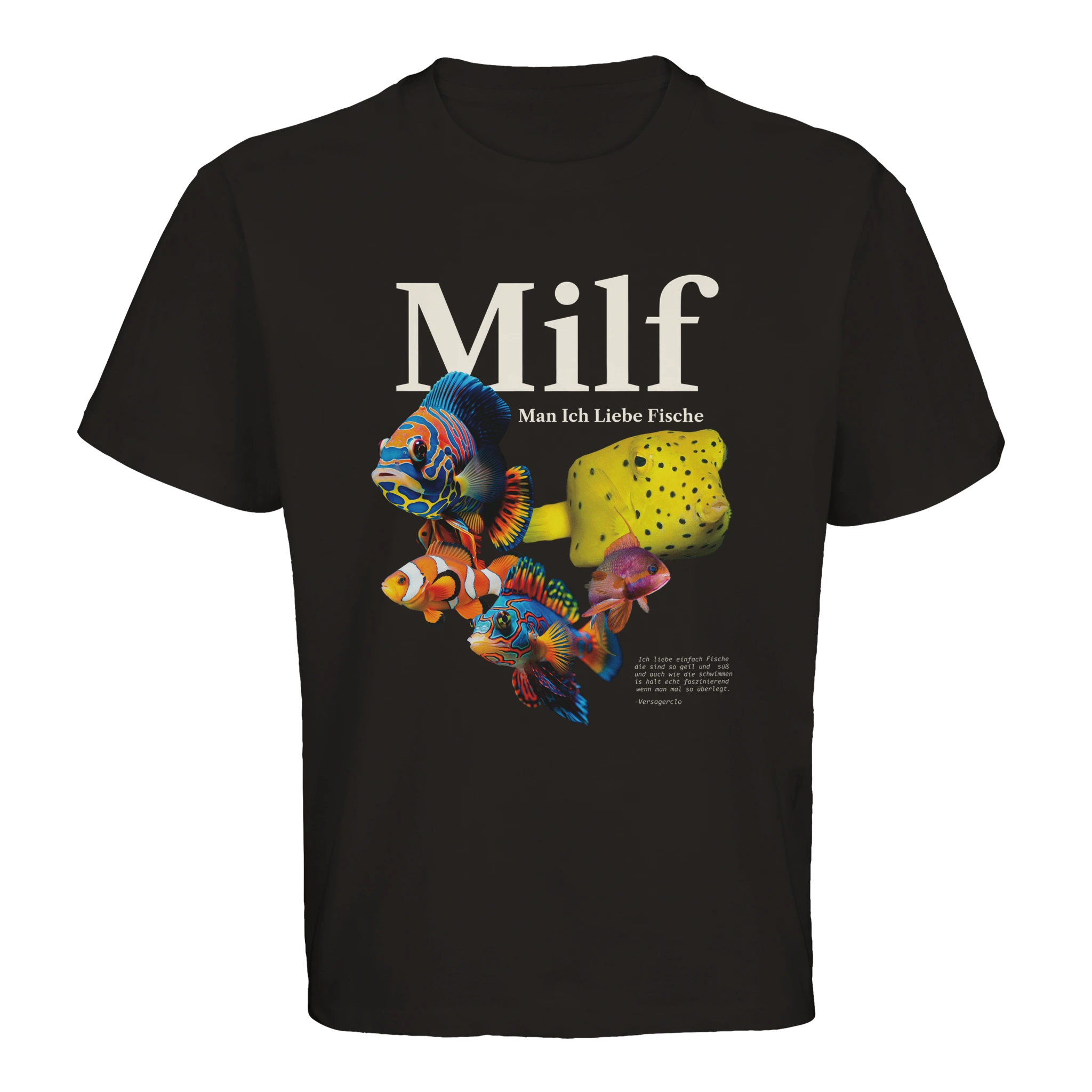 T-Shirt mit der Aufschrift MILF Man ich Liebe Fische in Schwarz