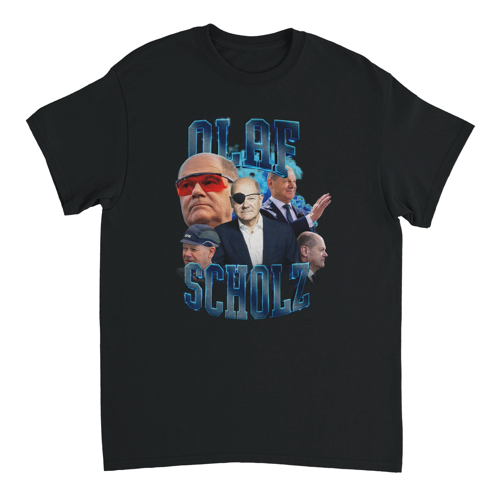 schwarzes Olaf Scholz 90s Bootleg T-Shirt