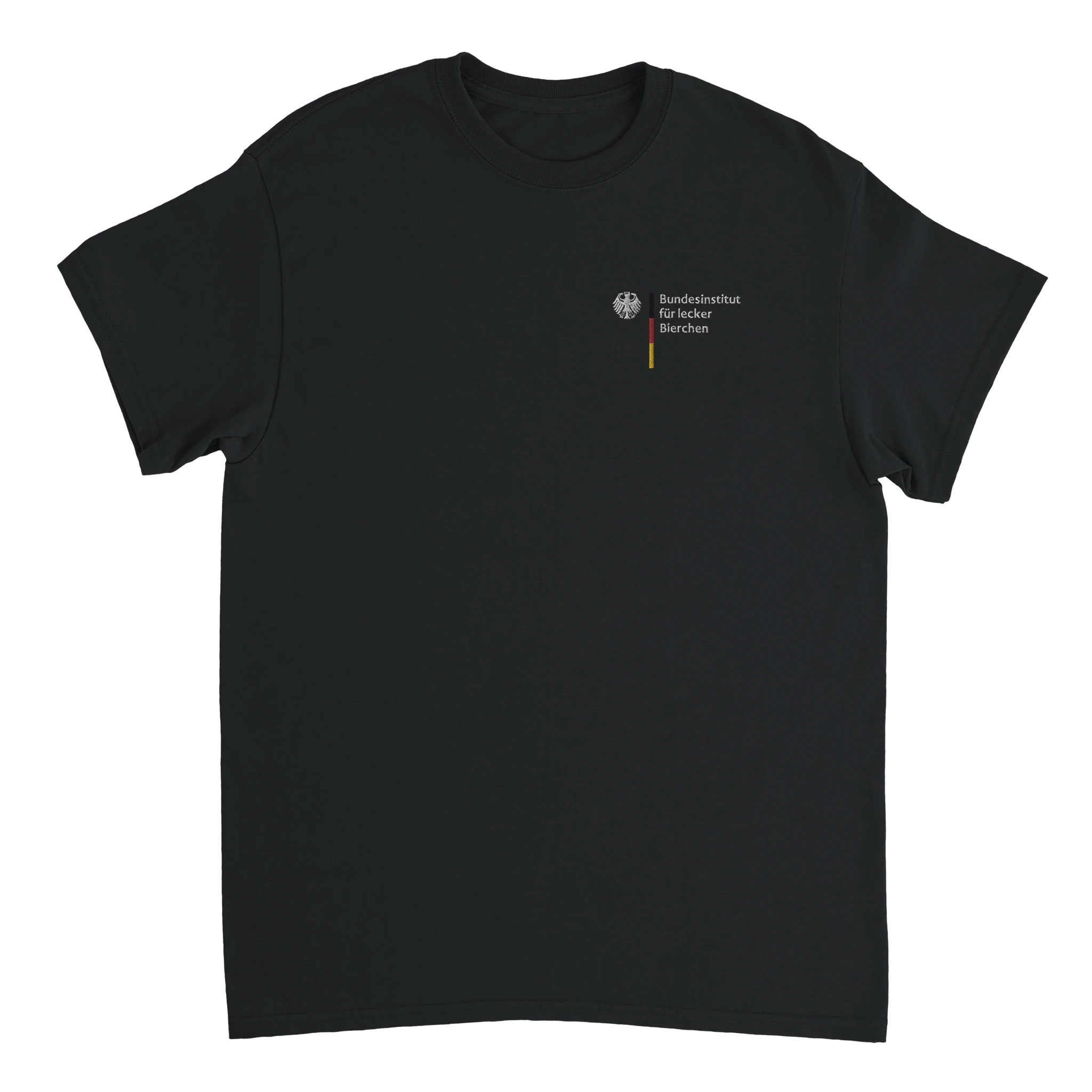 schwarzes T-Shirt mit dem Stick Bundesinstitut für lecker Bierchen