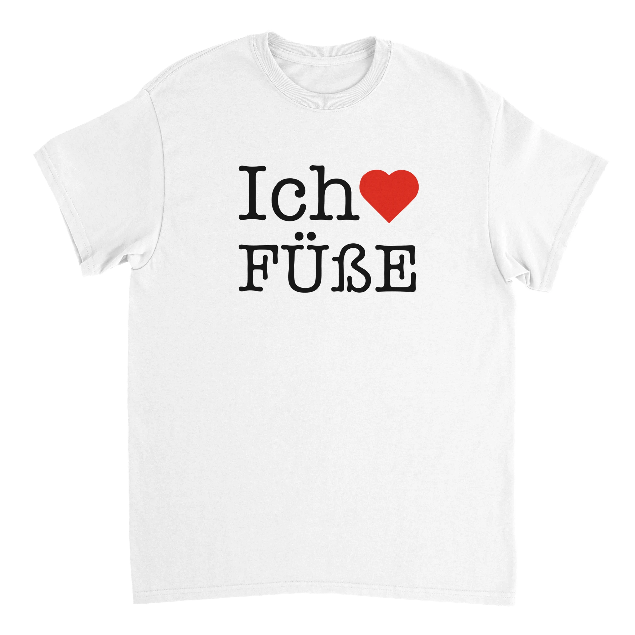 weißes T-Shirt mit der Aufschrift Ich liebe (Herz) Füße