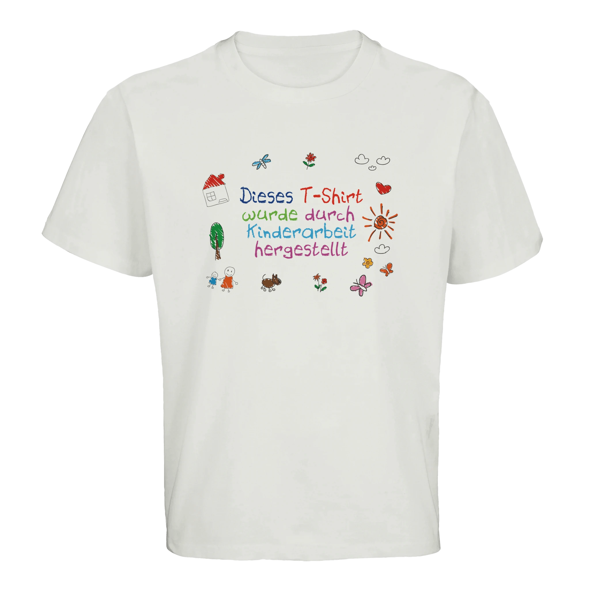 Dieses T-Shirt wurde durch Kinderarbeit hergestellt in weiß