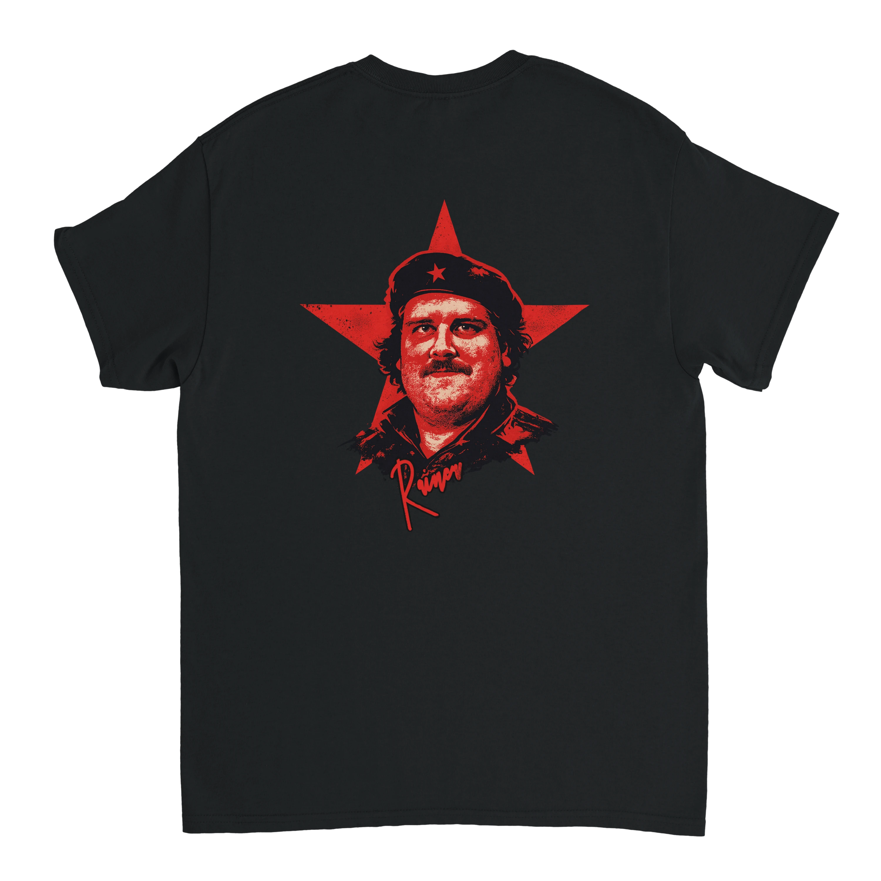 Produktbild schwarzes T-Shirt mit dem Backprint von Drachenlord im Che guevara Style
