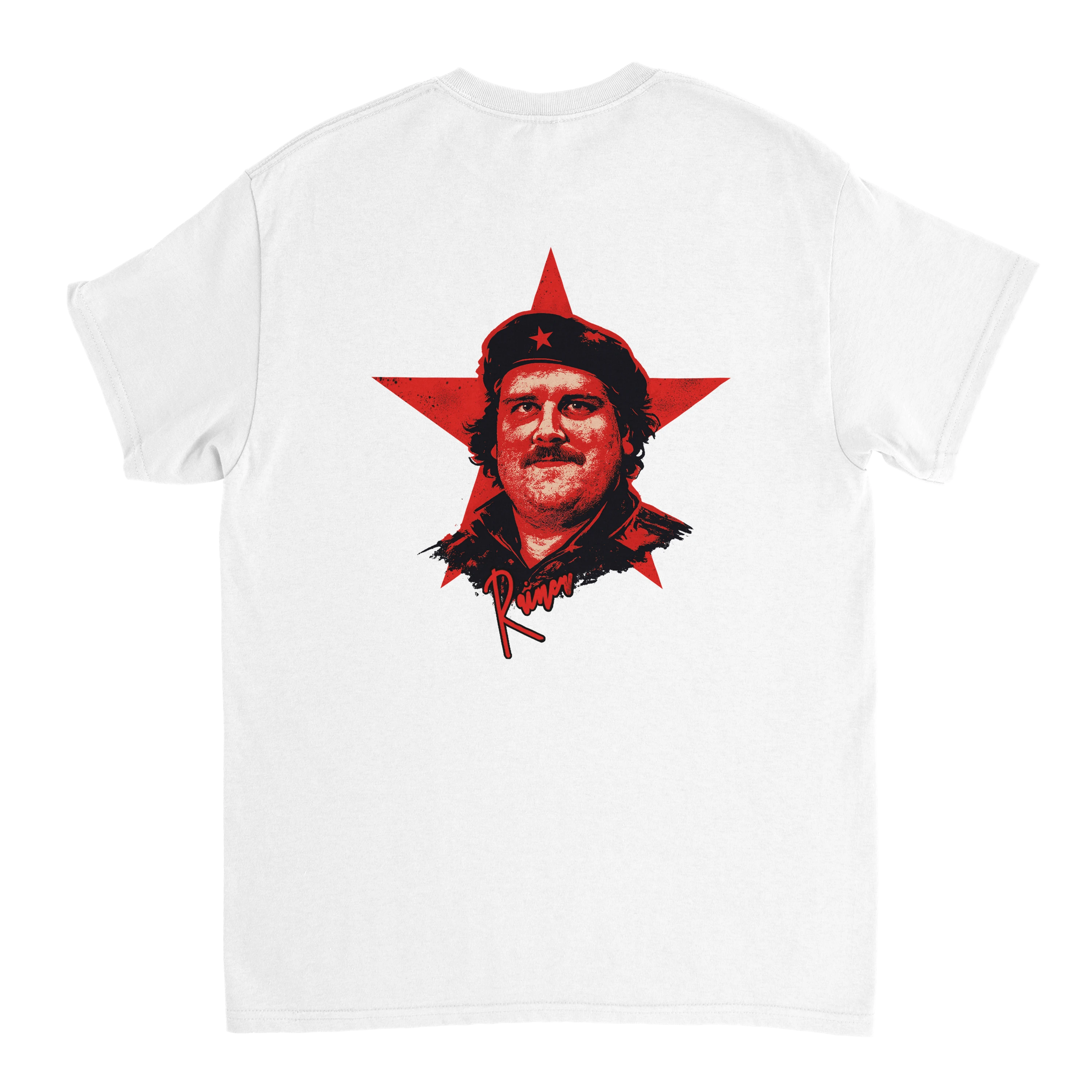 Produktbild weißes T-Shirt mit dem Backprint von Drachenlord im Che guevara Style