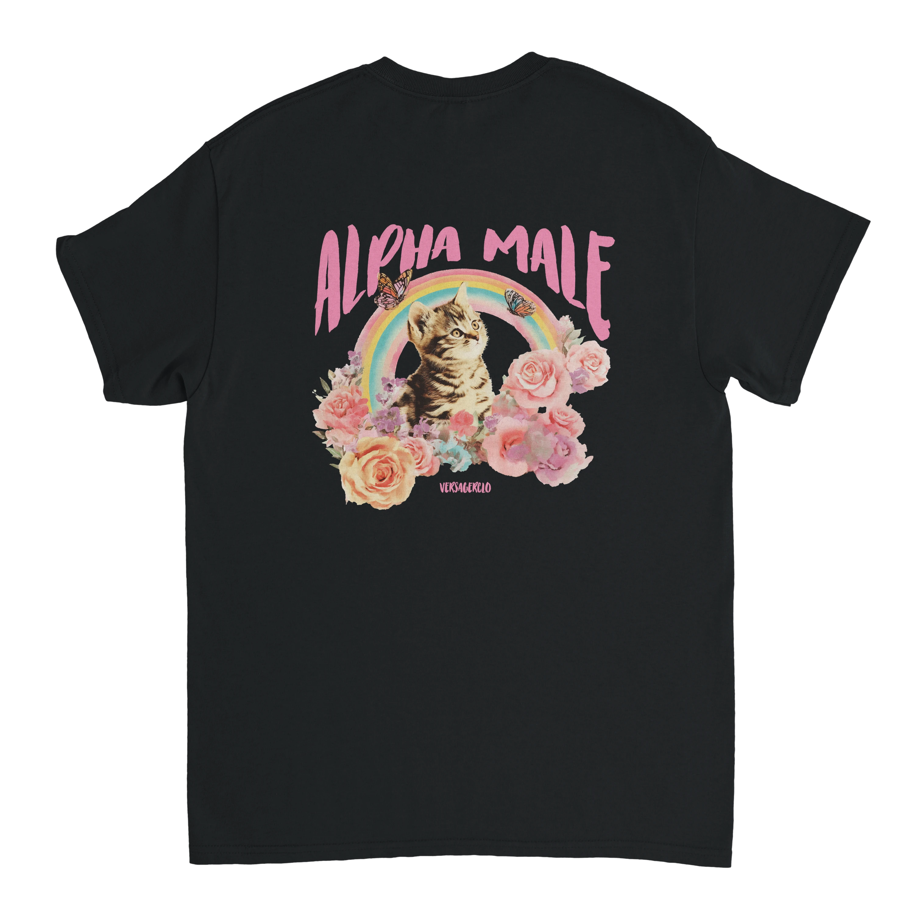 Produktbild schwarzes T-Shirt mit dem Rückendruck Alpha Male