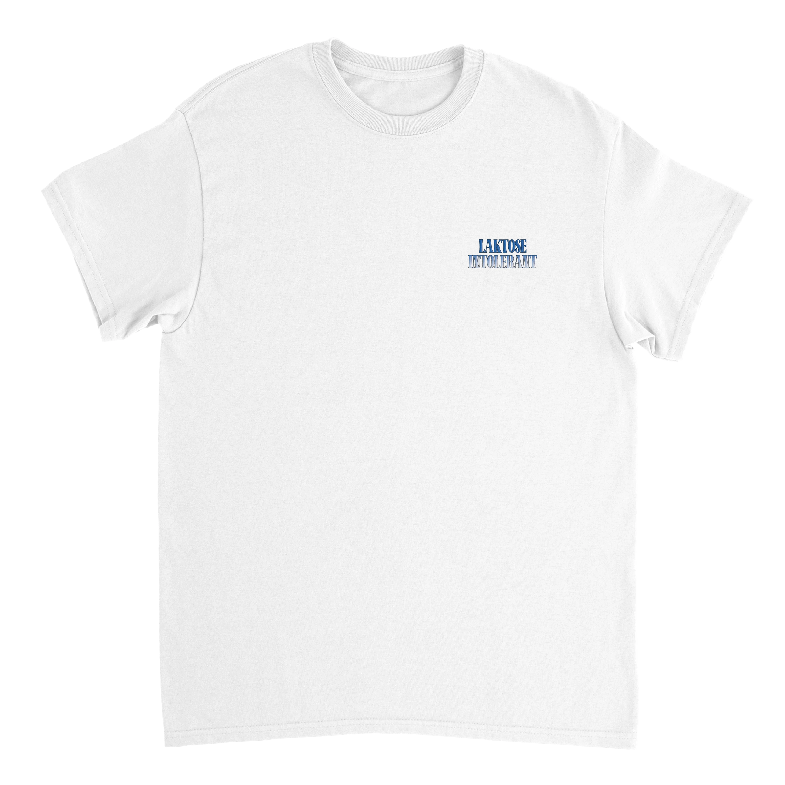 Produktbild weißes T-Shirt mit dem Brustdruck Laktose Intolerant