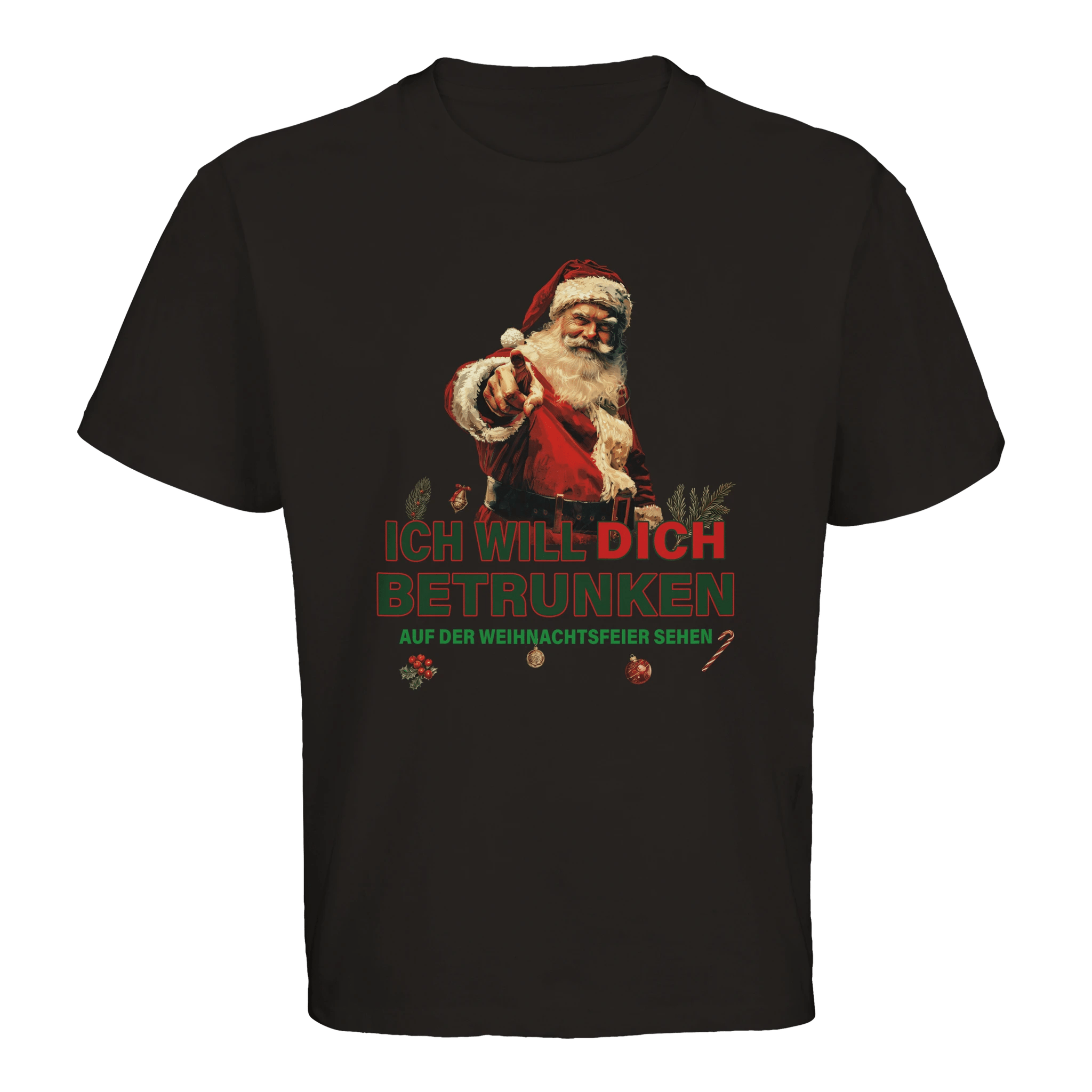 schwarzes Ich will dich betrunken auf der Weihnachtsfeier sehen Oversized T-Shirt mit dem Weihnachstmann drauf
