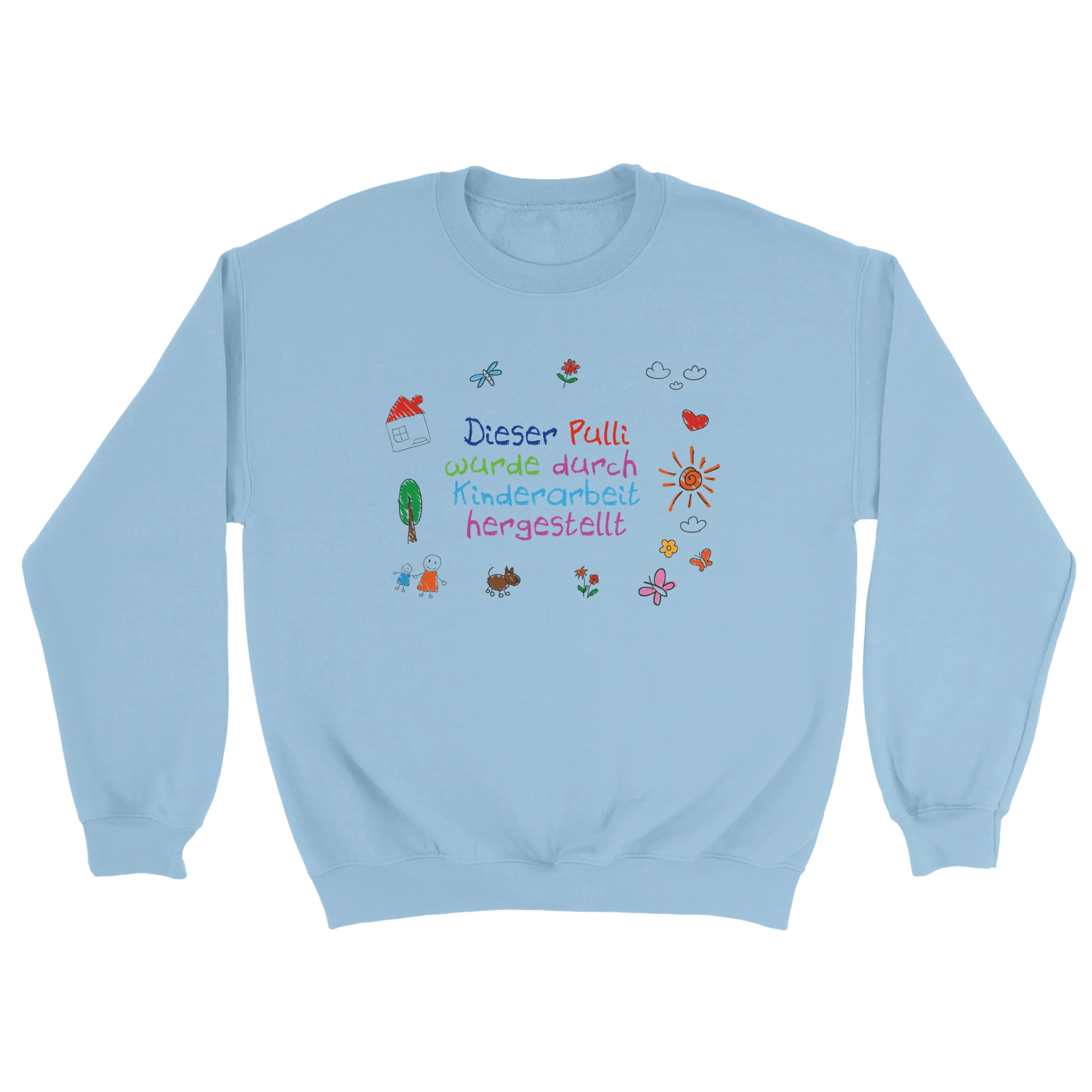 Dieser Pulli wurde durch Kinderarbeit hergestellt hellblau