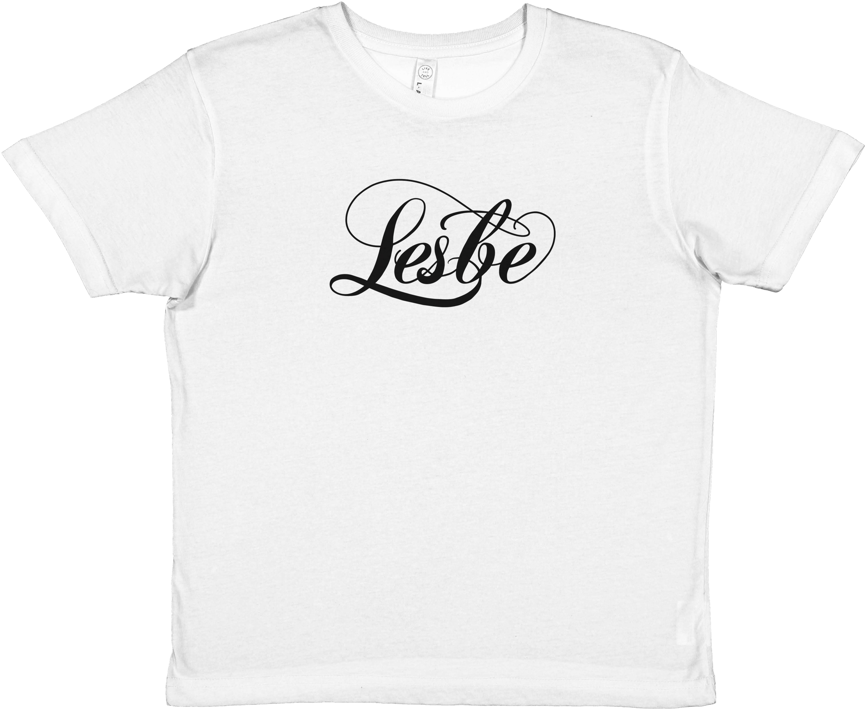 Produktbild von weißem Baby Tee mit der Aufschrift Lesbe