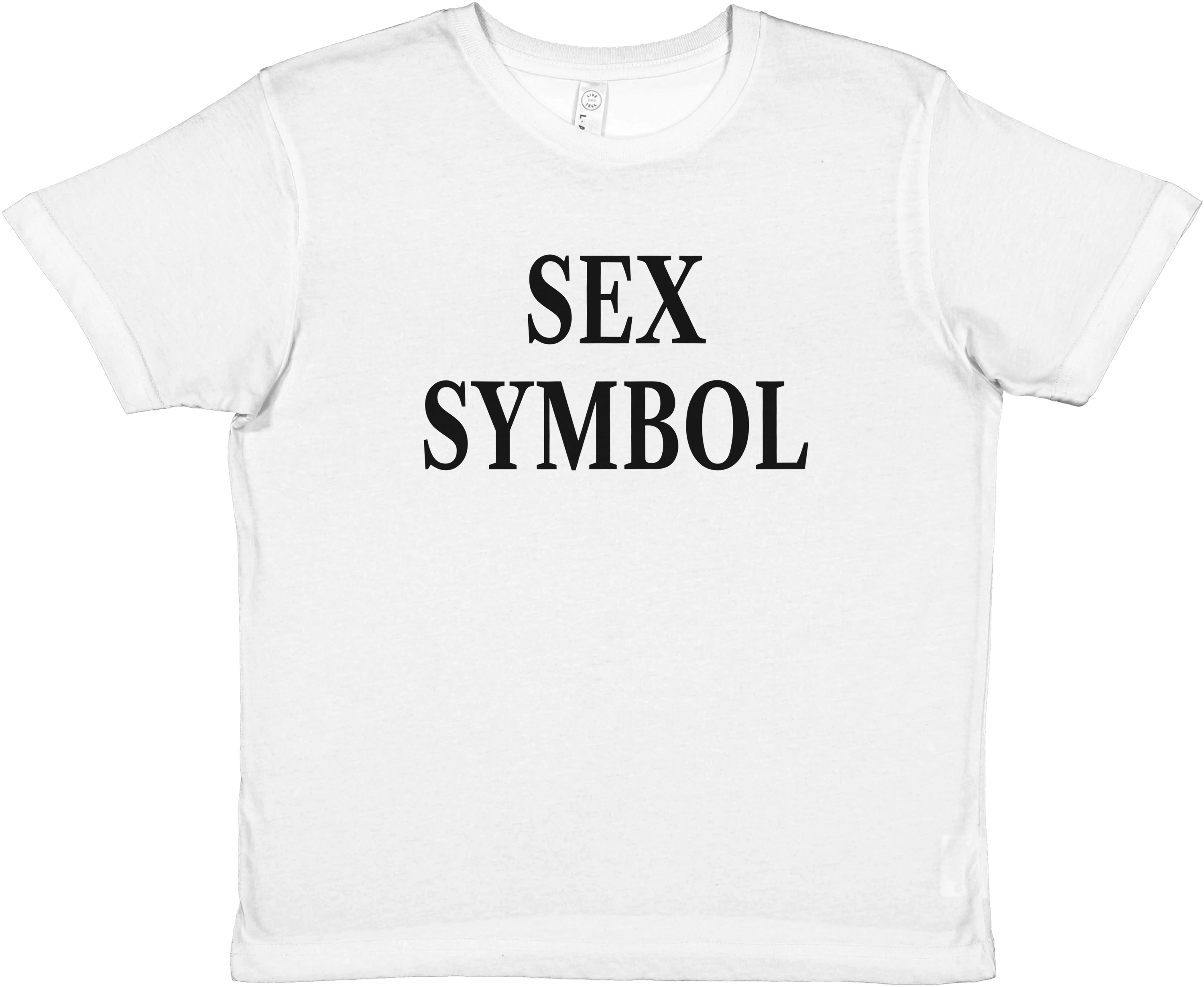 Produktbild von weißem Baby Tee mit der Aufschrift Sex Symbol