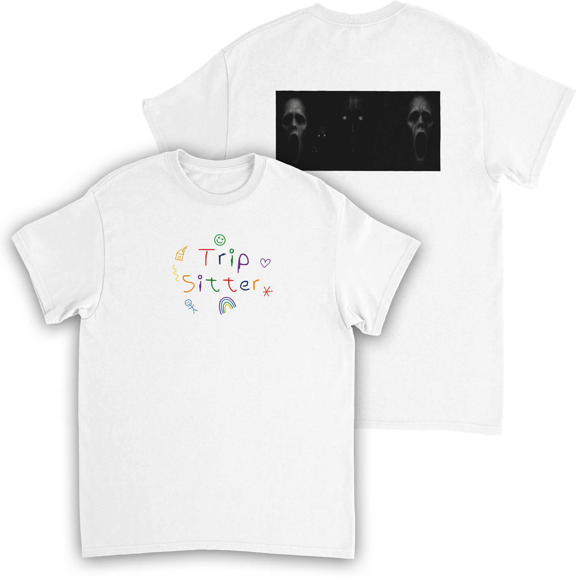 T-Shirt mit der Aufschrift Tripsitter und gruseligen Gestalten auf dem Rücken